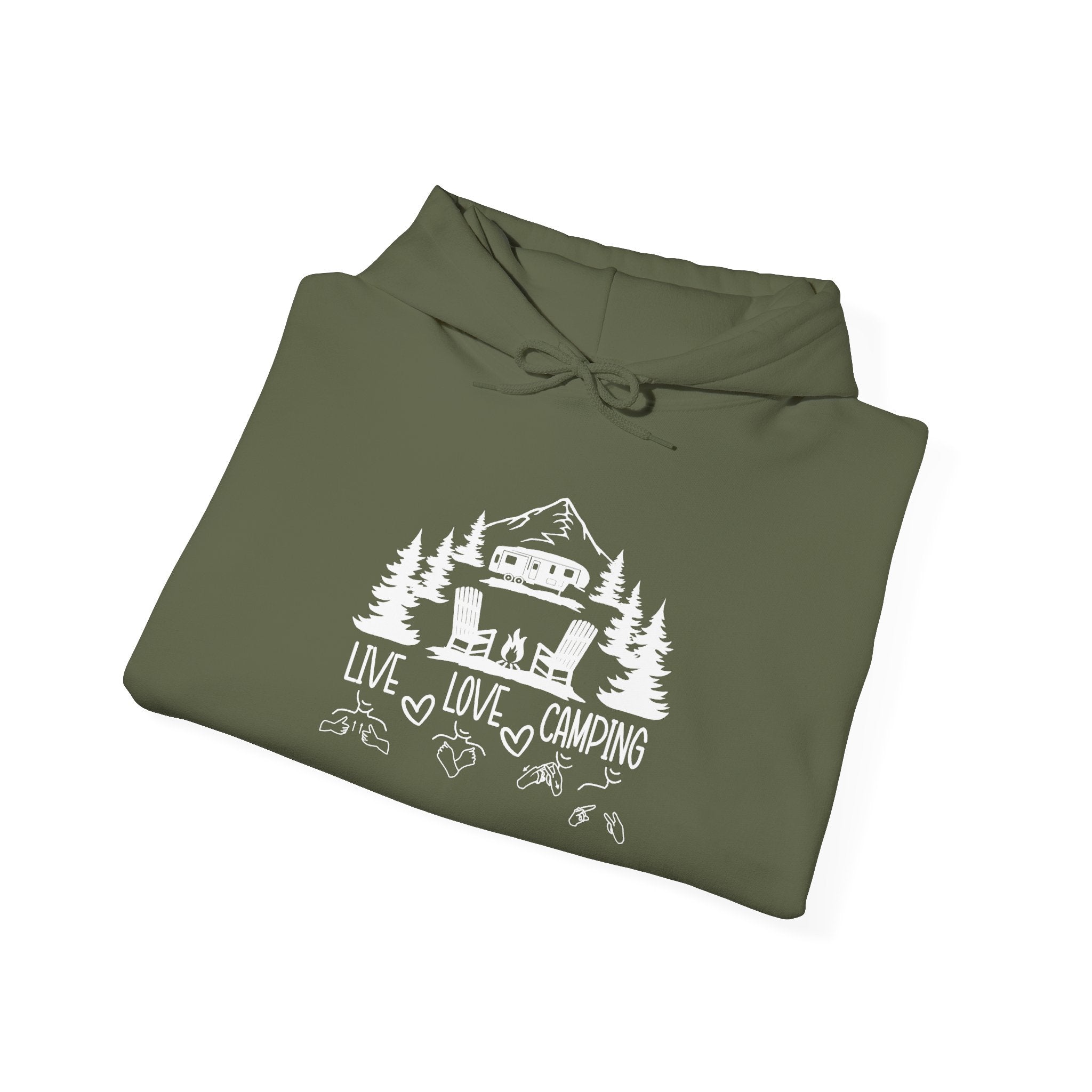 Live, Love, Camping in ASL (white ink) -  Hoodie