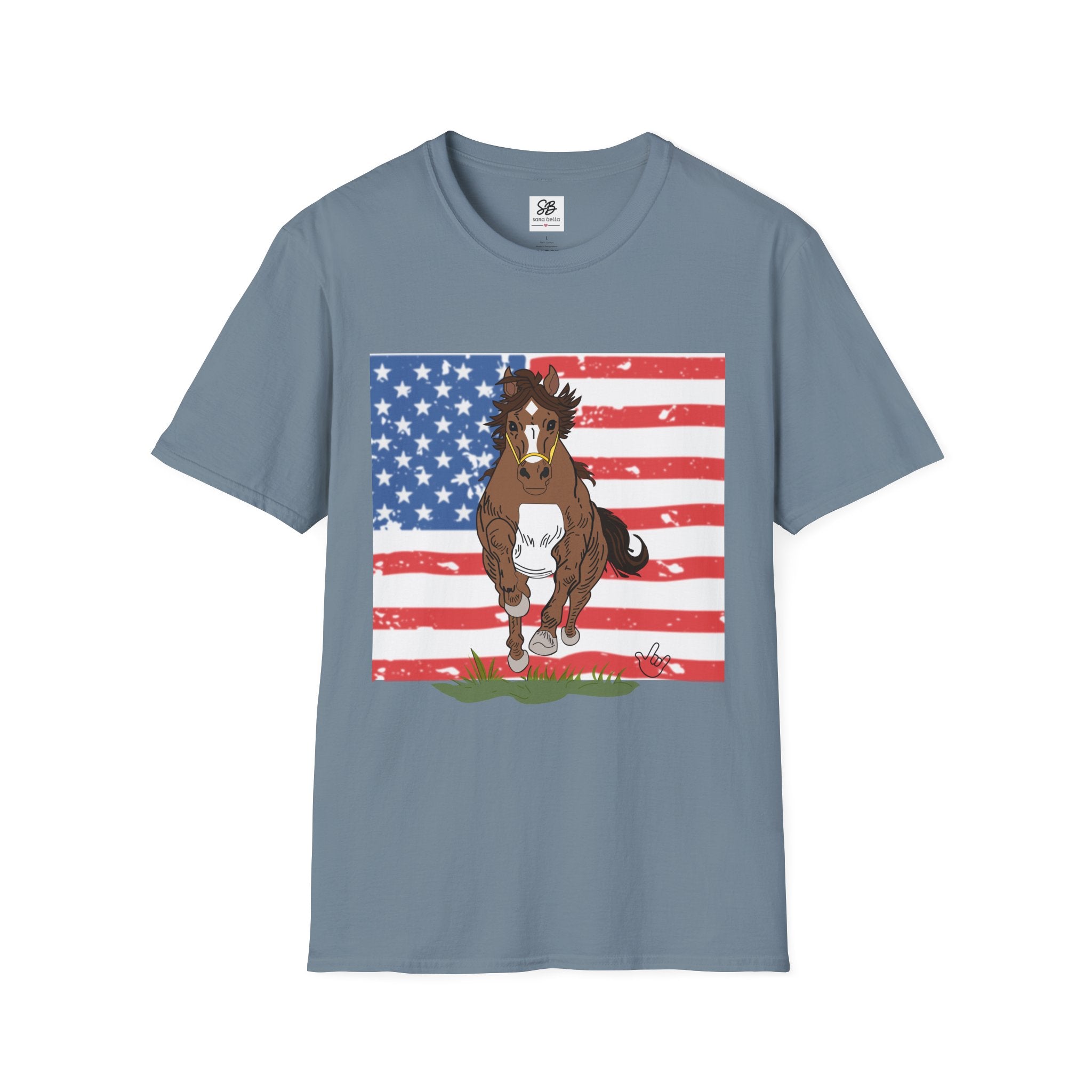 Galloping Horse with American Flag Graphic Shirt