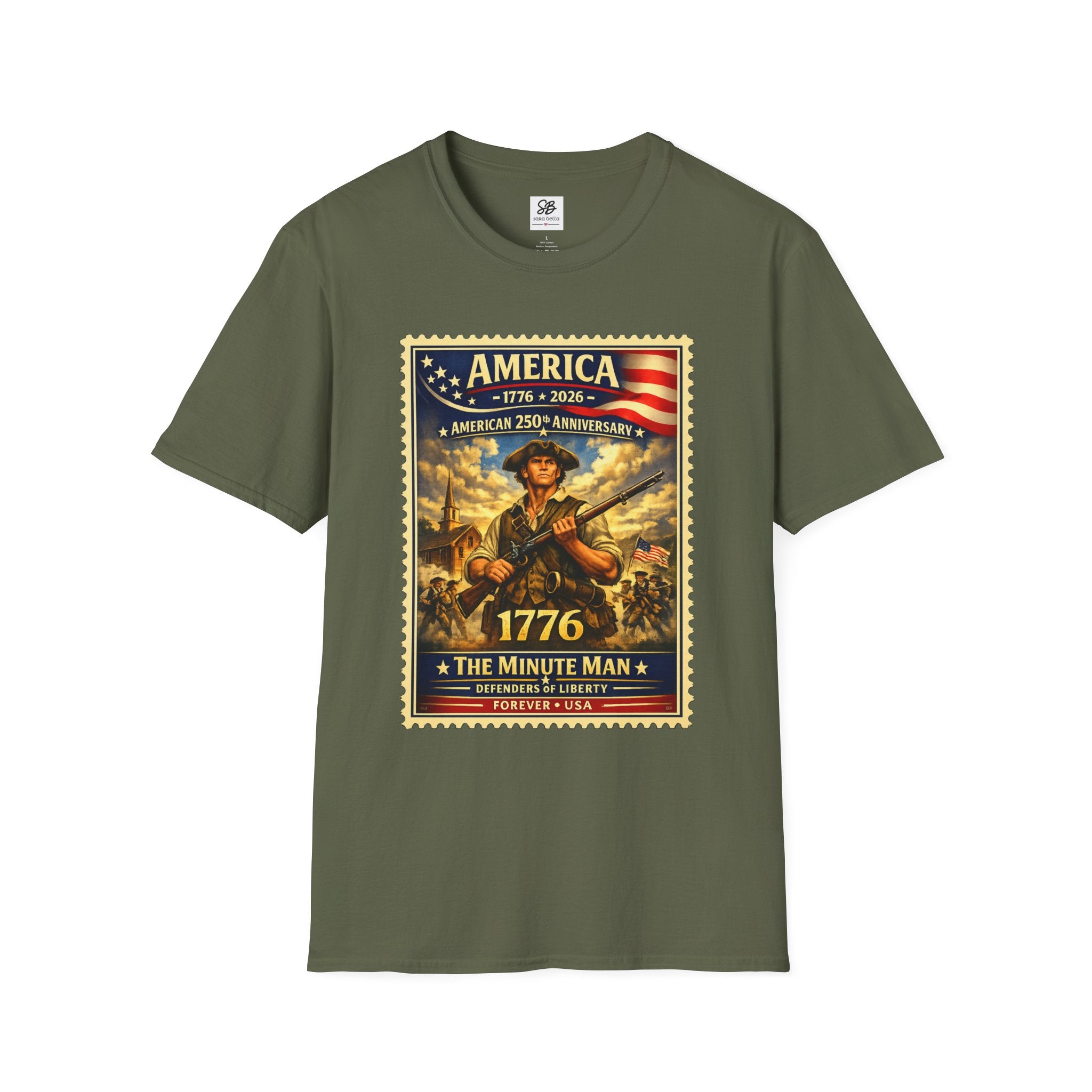 Patriotic Minute Man Vintage Stamp T-Shirt