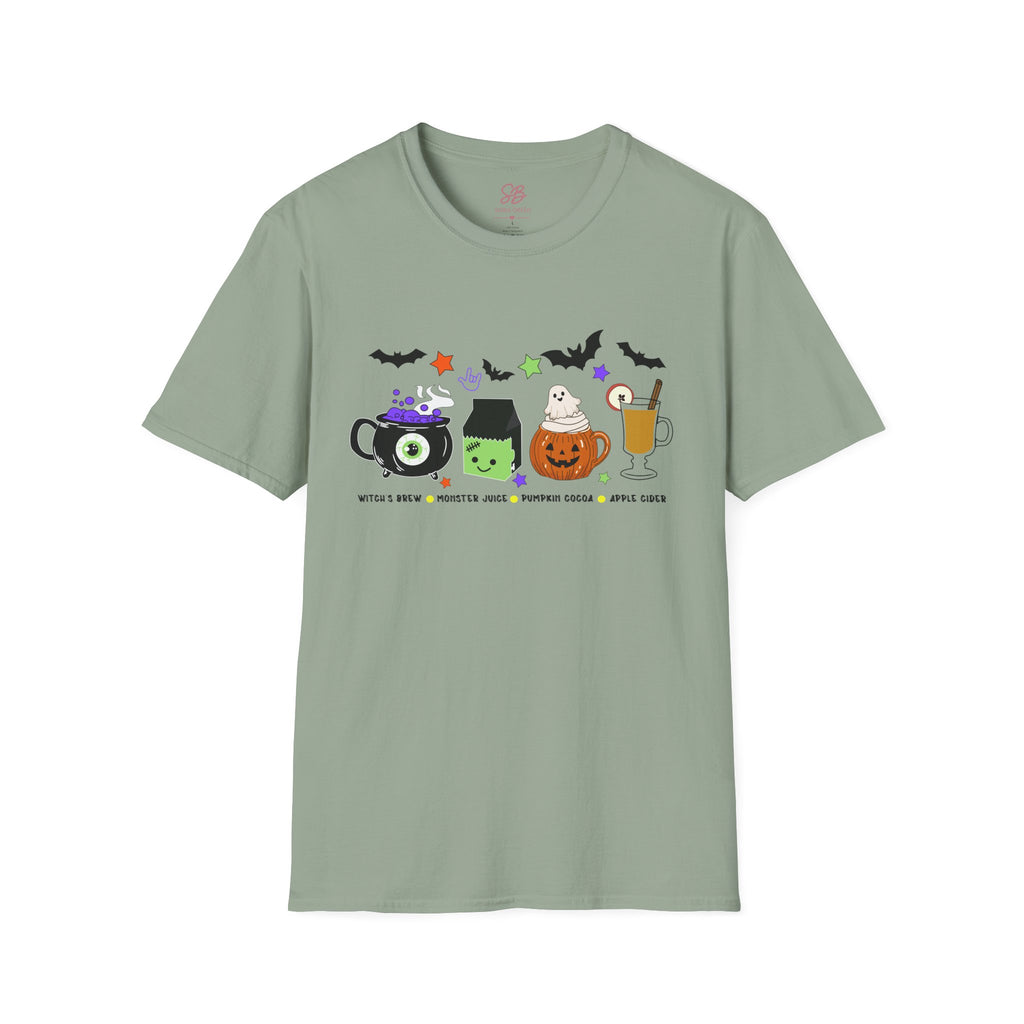 Kids Halloween Drinks Crew of  Witch’s Brew, Monster Juice, Pumpkin Cocoa & Apple Cider - T-Shirt
