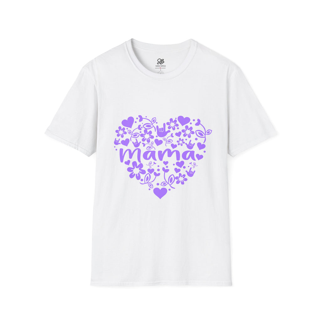 Mama I Love You ASL Unisex White T-Shirt with Purple Design