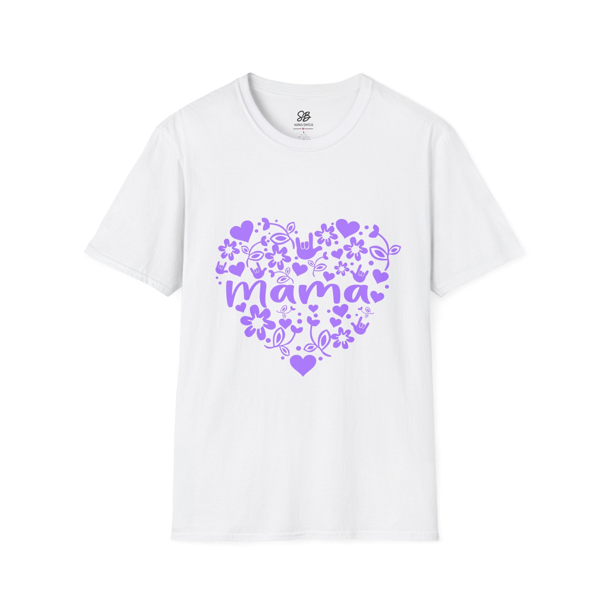 Mama I Love You ASL Unisex White T-Shirt with Purple Design