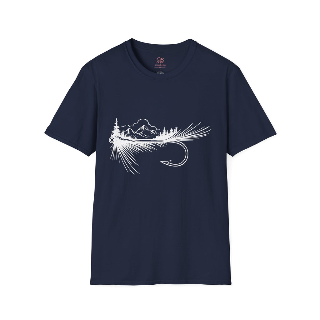Fly Fishing Hook with Mountain View  T-Shirt