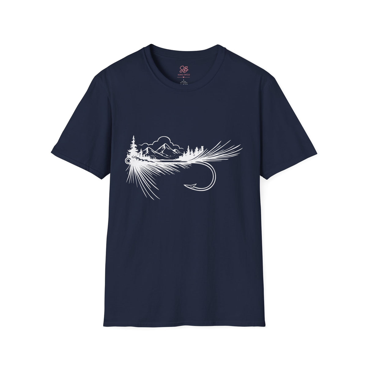 Fly Fishing Hook with Mountain View  T-Shirt
