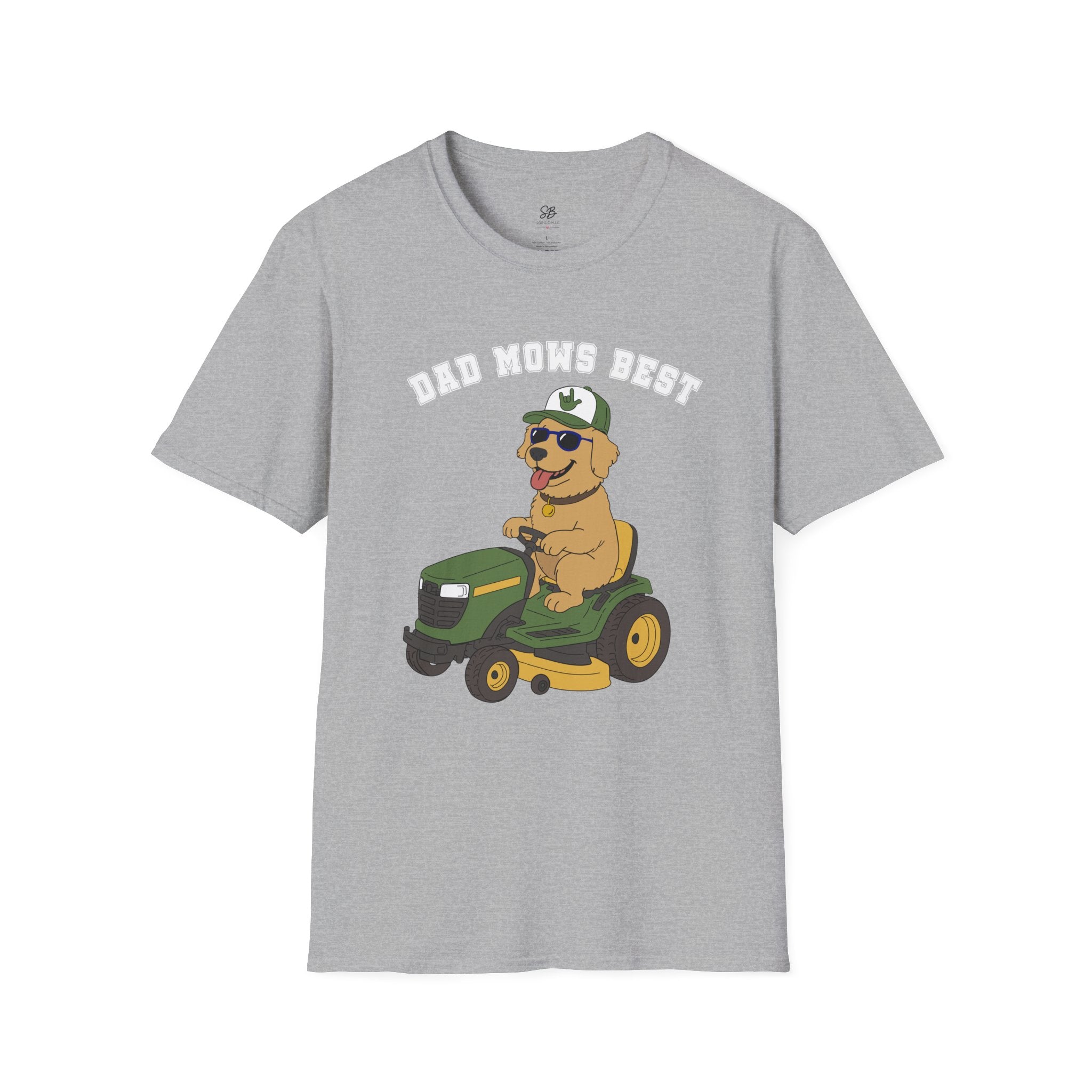 Dad mows best with Golden Retriever Riding Lawn Mower T‑Shirt
