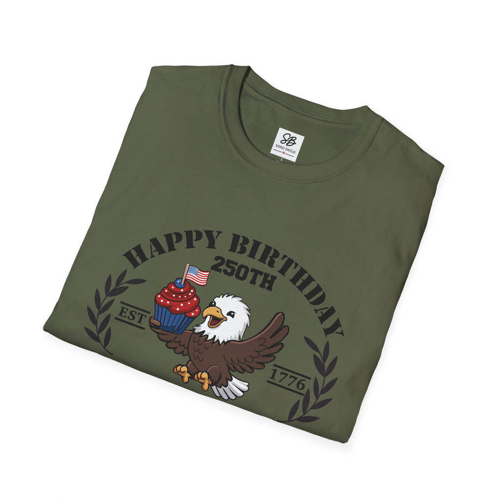 "Happy Birthday 250th America" Baby Eagle with cupcake Patriotic Shirt