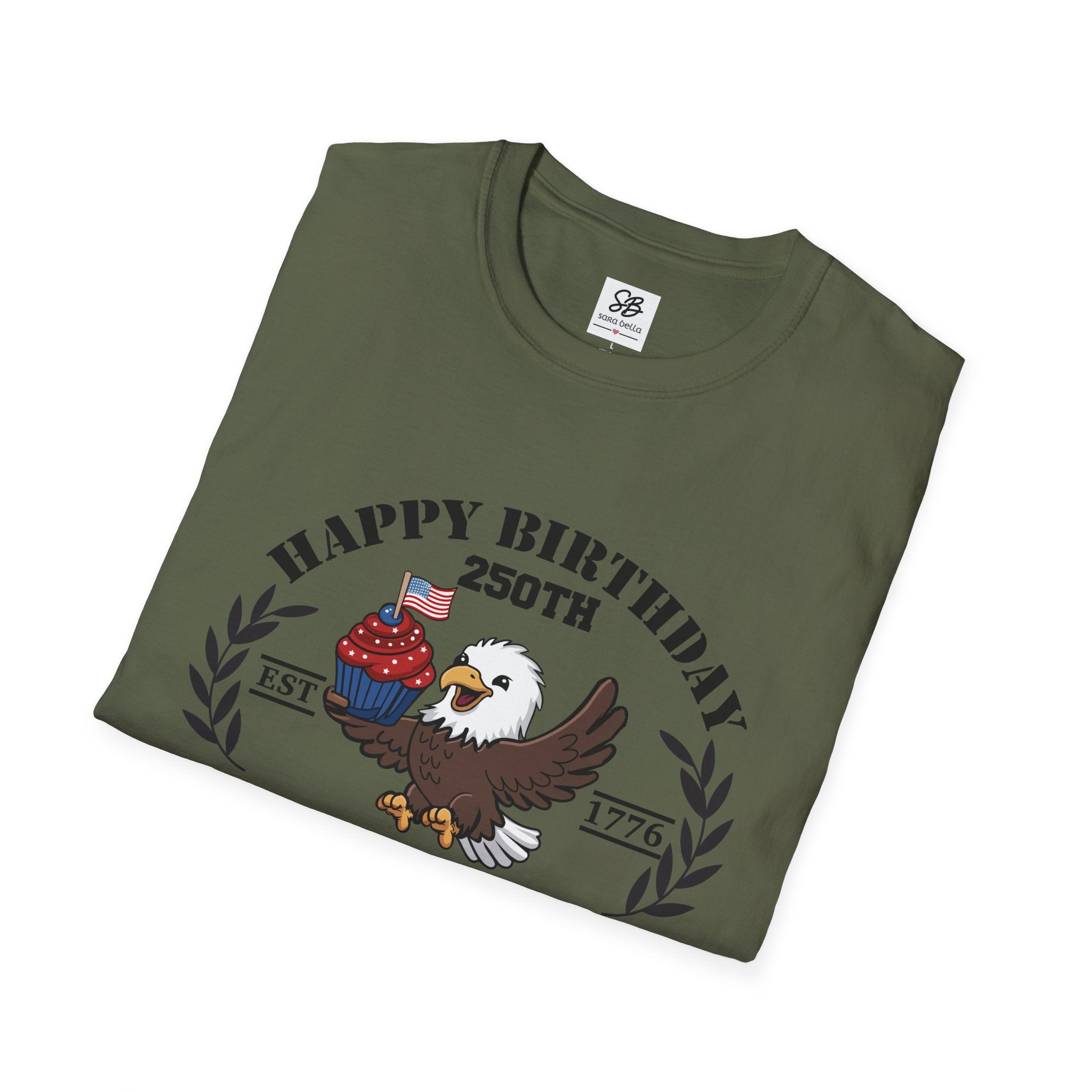 "Happy Birthday 250th America" Baby Eagle with cupcake Patriotic Shirt