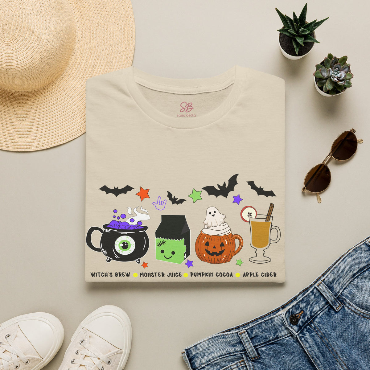 Kids Halloween Drinks Crew of  Witch’s Brew, Monster Juice, Pumpkin Cocoa & Apple Cider - T-Shirt