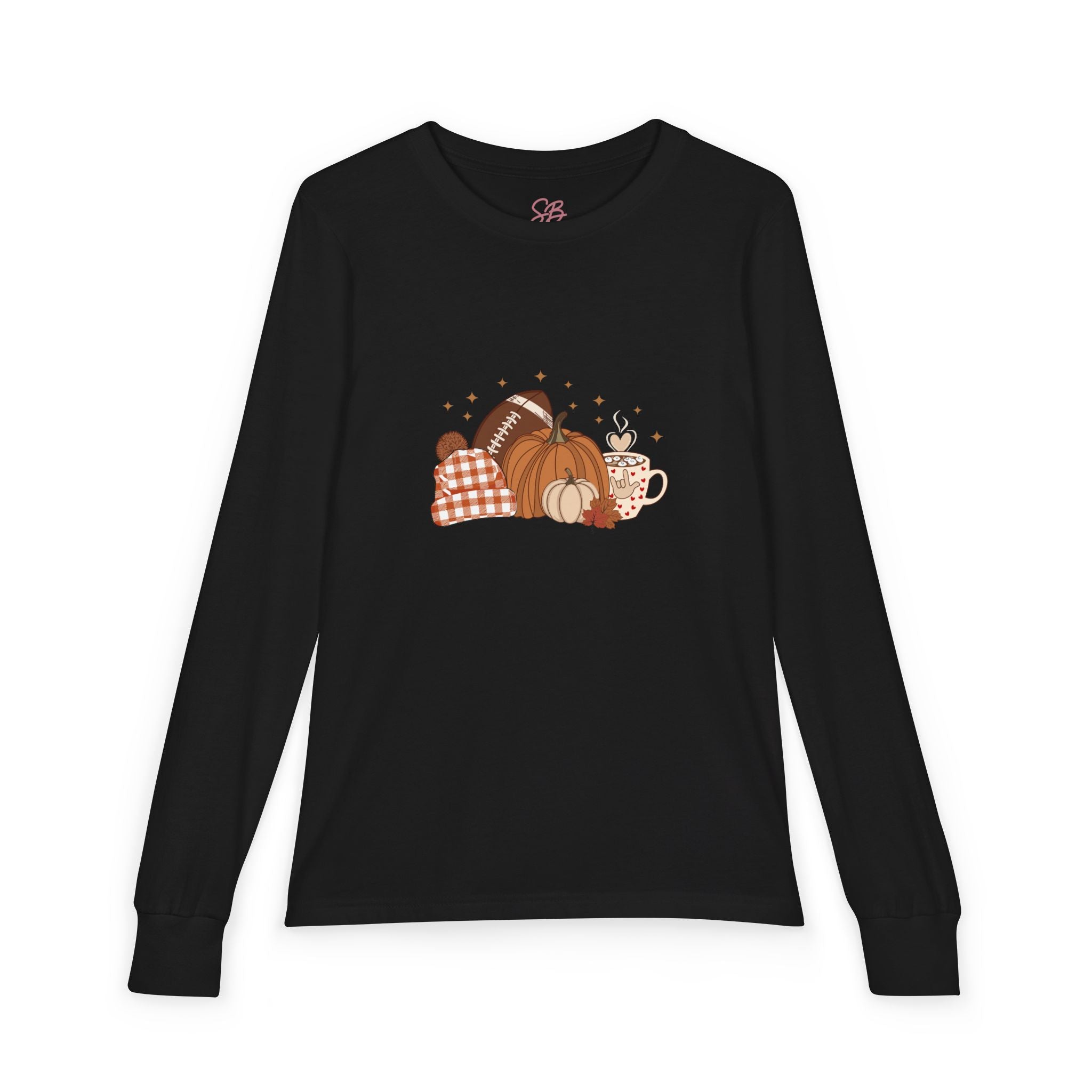 Autumn Football Pumpkin with I Love You American Sign Language, ASL - Kid Long Sleeve Shirt