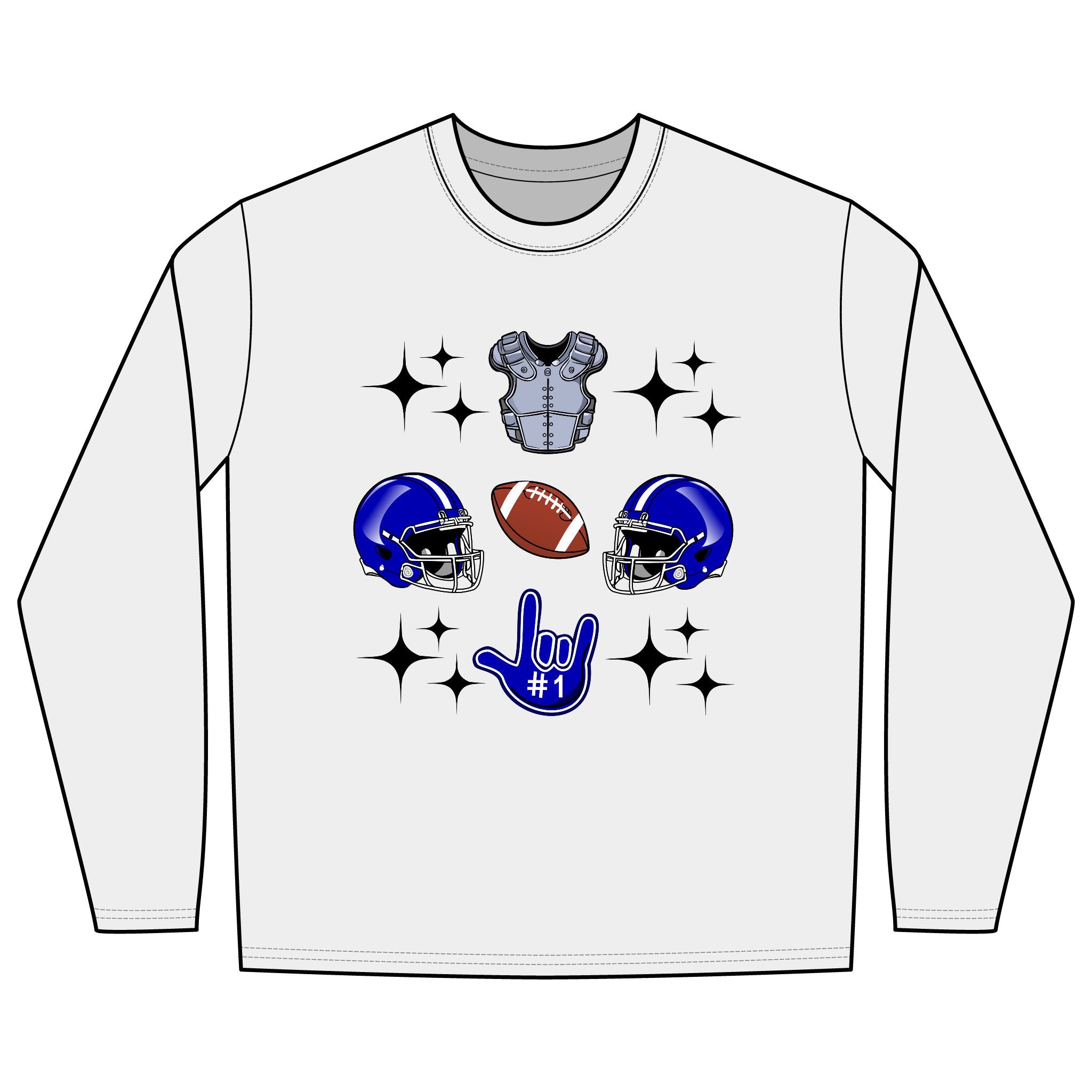 Football Gears Tic-Tac-Toe with I Love You ASL, American Sign Language Long Sleeve