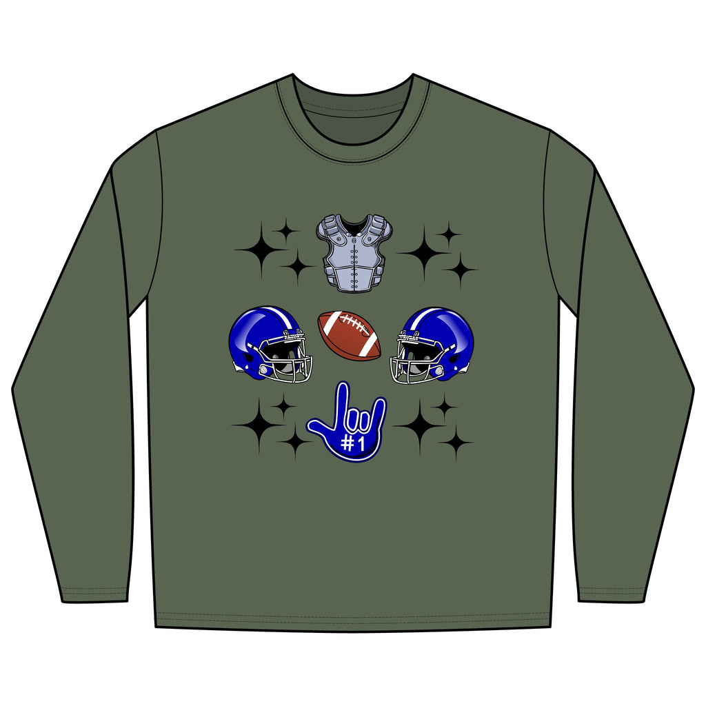 Football Gears Tic-Tac-Toe with I Love You ASL, American Sign Language Long Sleeve