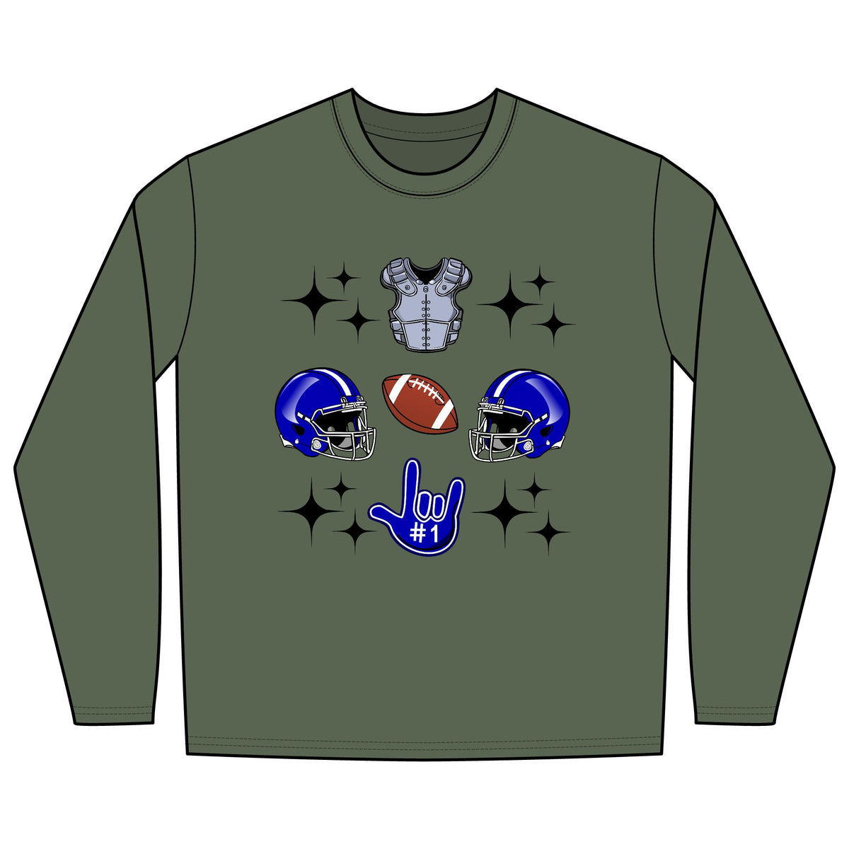 Football Gears Tic-Tac-Toe with I Love You ASL, American Sign Language Long Sleeve