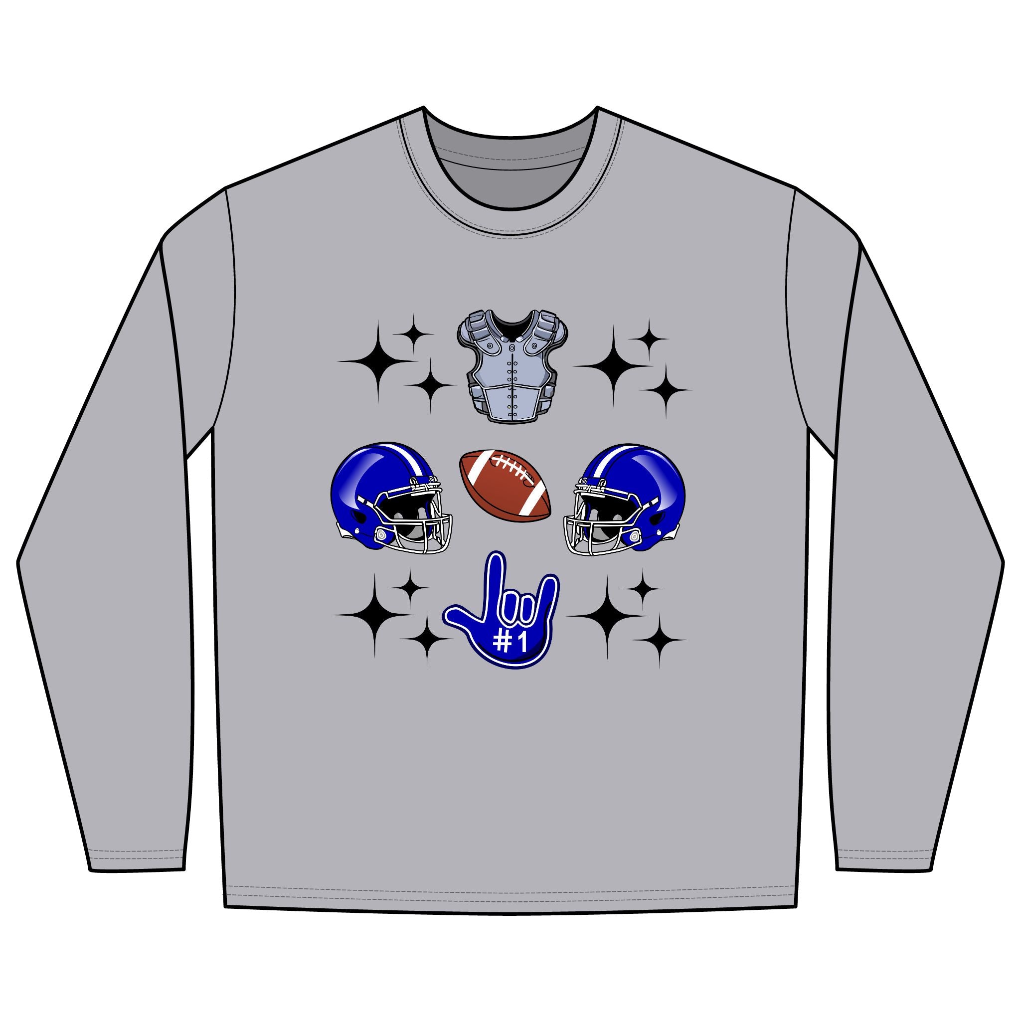 Football Gears Tic-Tac-Toe with I Love You ASL, American Sign Language Long Sleeve
