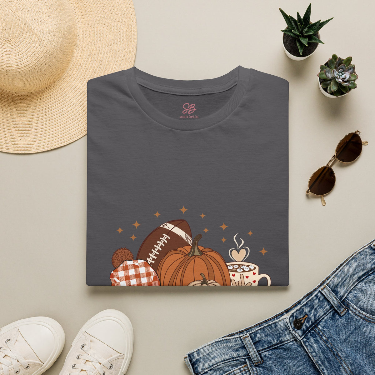 Autumn Football Pumpkins with I Love You American Sign Language, ASL - T-Shirt