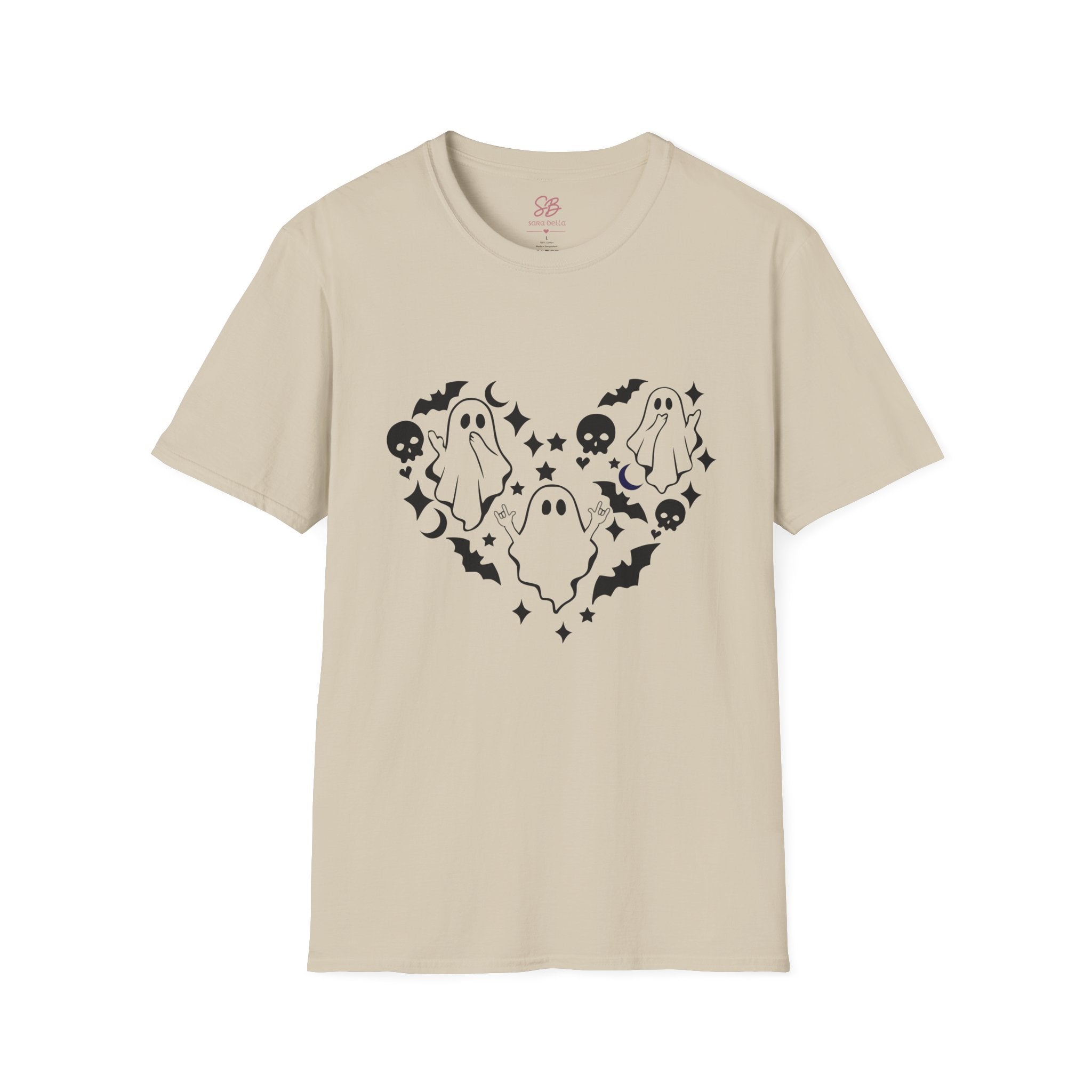 Ghosts with "I love you" in ASL floating of  Hearts, Skull, Bats -  T-Shirt