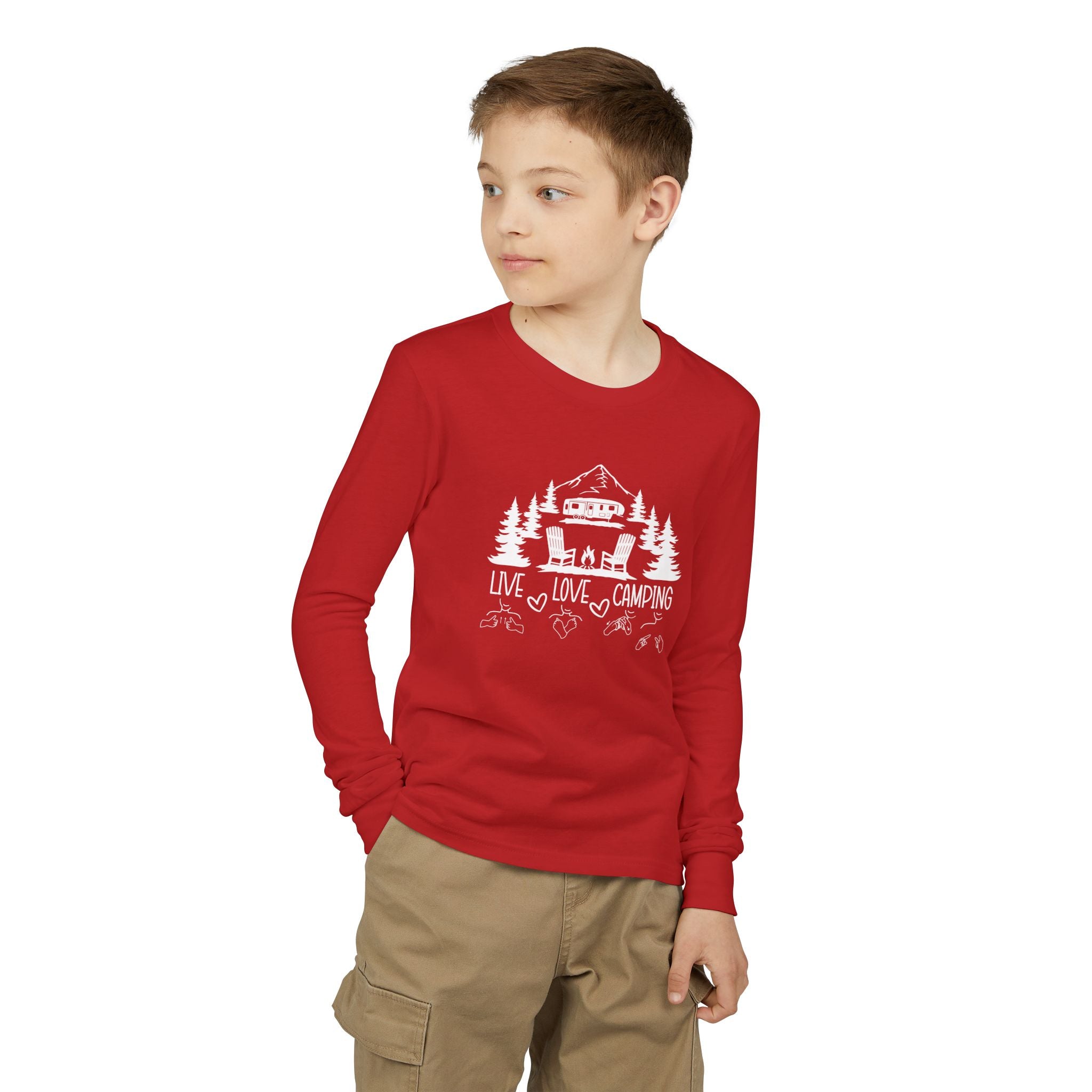 Live Love Camping in ASL ( white ink) - Kids Long Sleeve Shirt
