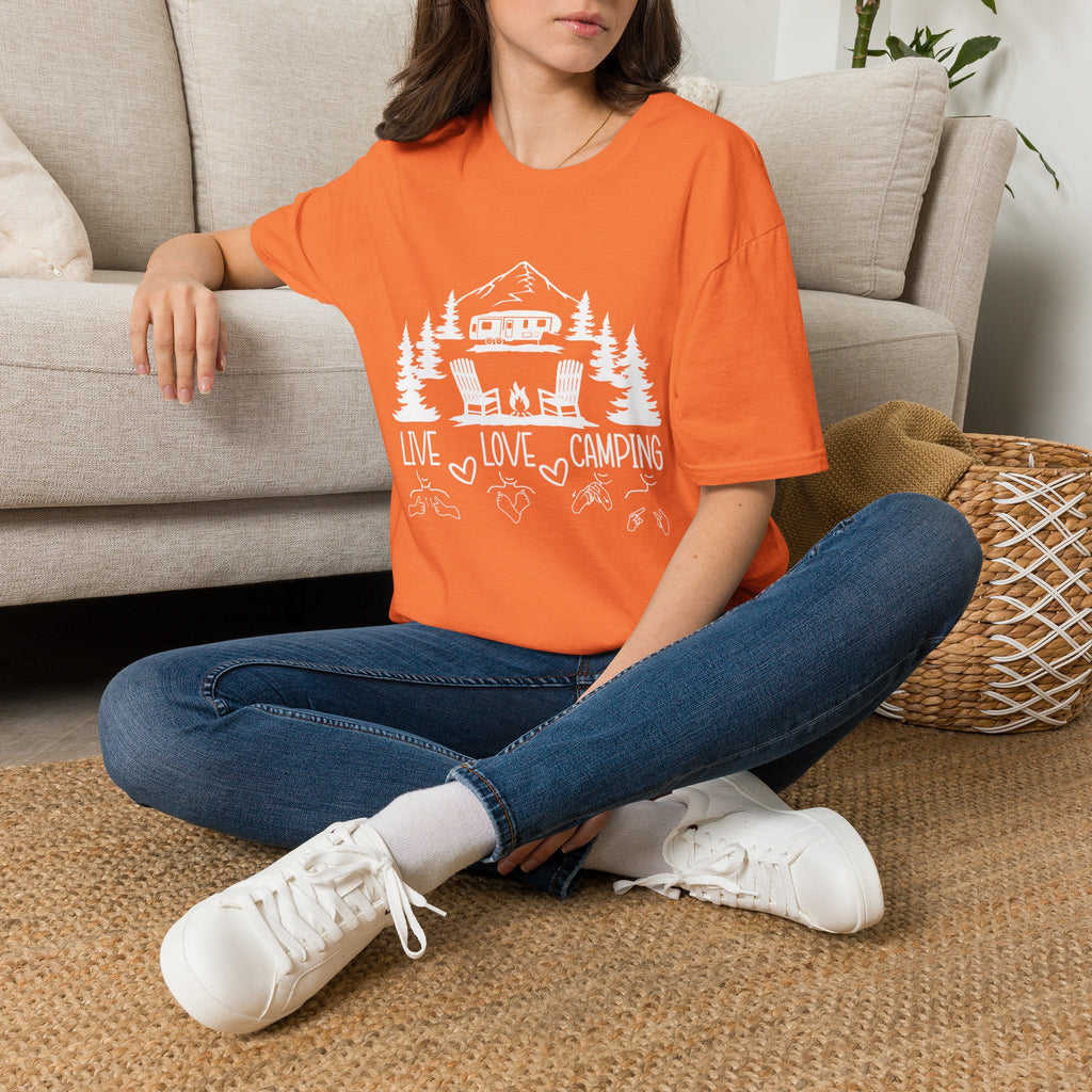 Live, Love, Camping in ASL (white ink) - T-Shirt