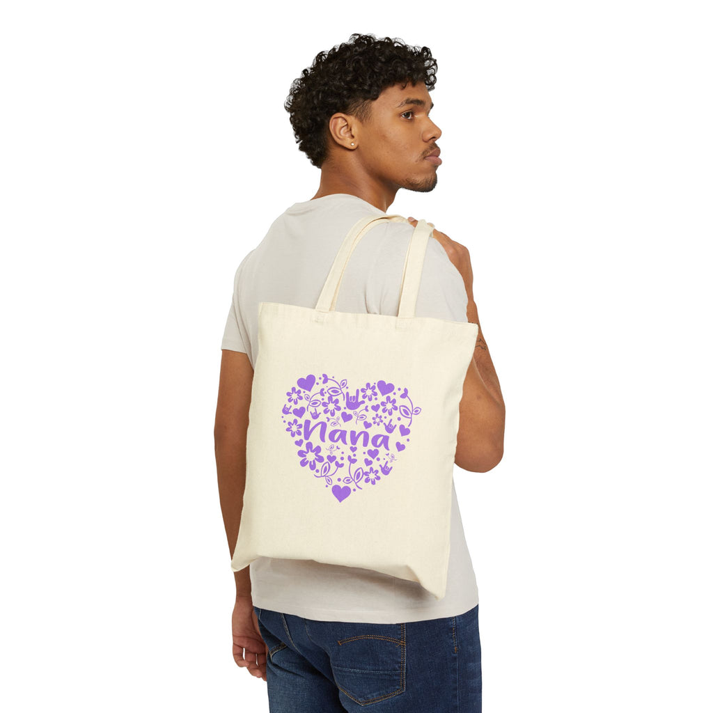 Nana I Love You ASL Heart Cotton Canvas Tote Bag (Purple)