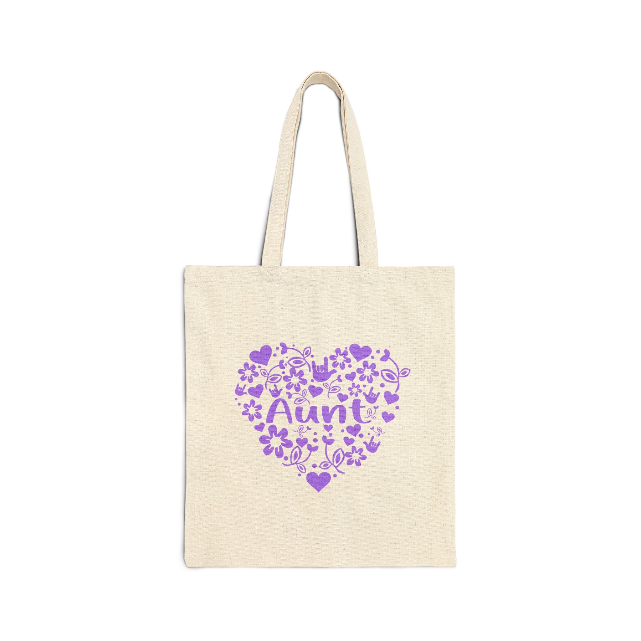 Aunt Heart Floral with purple design - Cotton Canvas Tote Bag