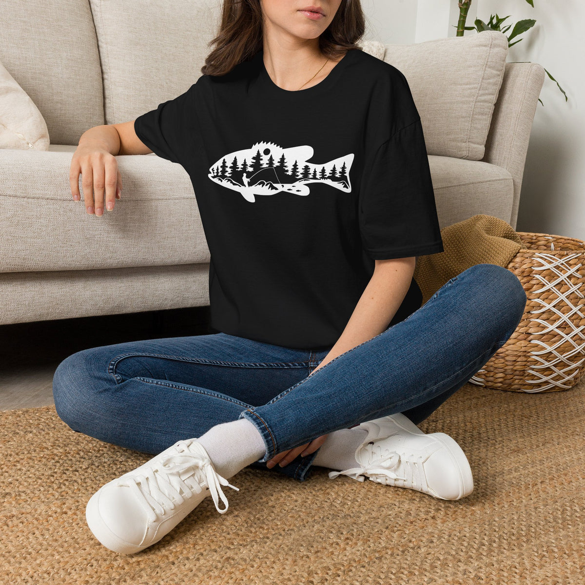 Bass Fisherman Landscape Fishing - T-Shirt