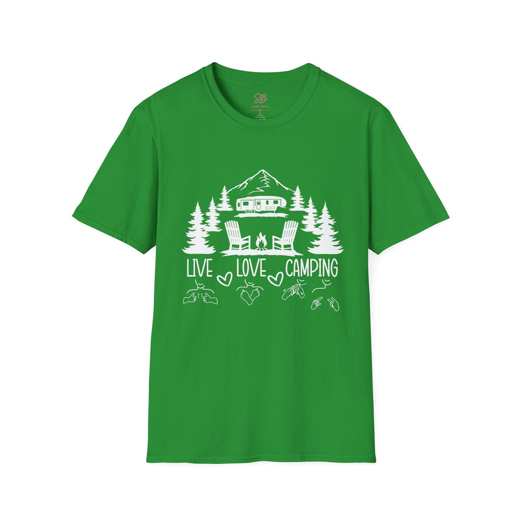 Live, Love, Camping in ASL (white ink) - T-Shirt
