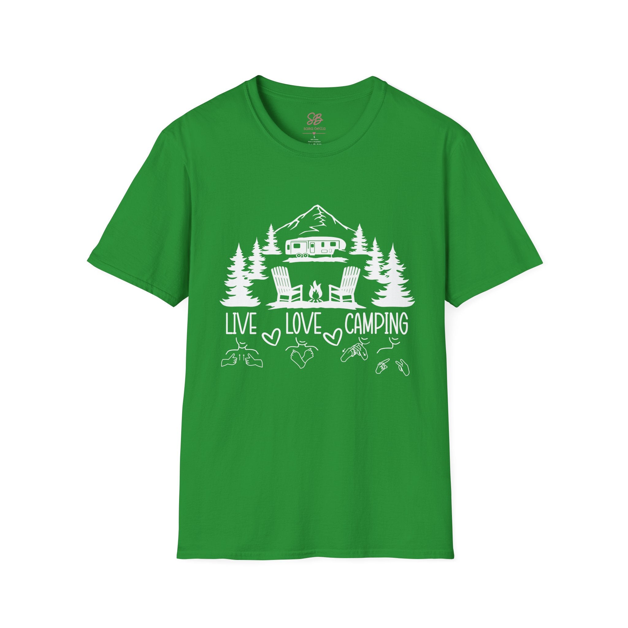 Live, Love, Camping in ASL (white ink) - T-Shirt