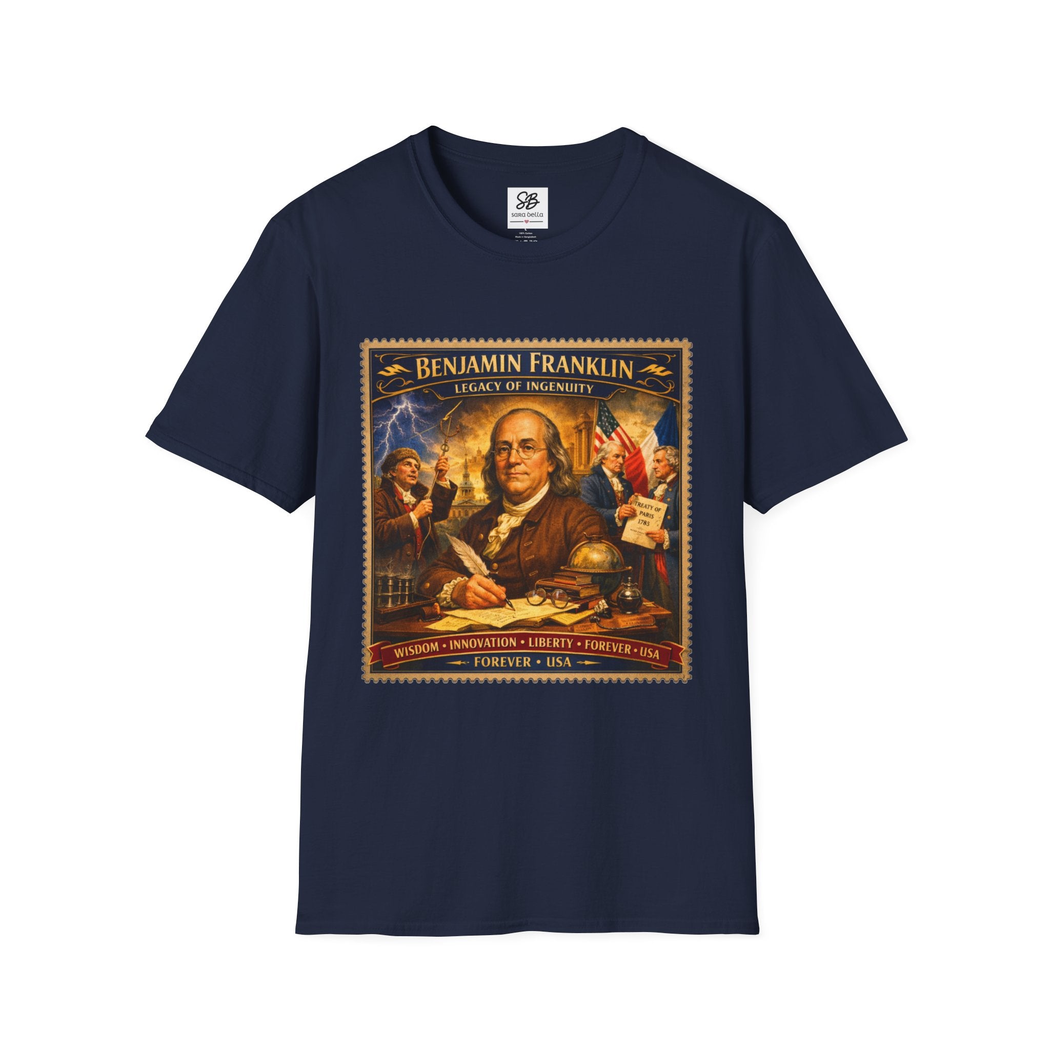 Benjamin Franklin "Founding Father Tribute' Vintage Stamp T Shirt