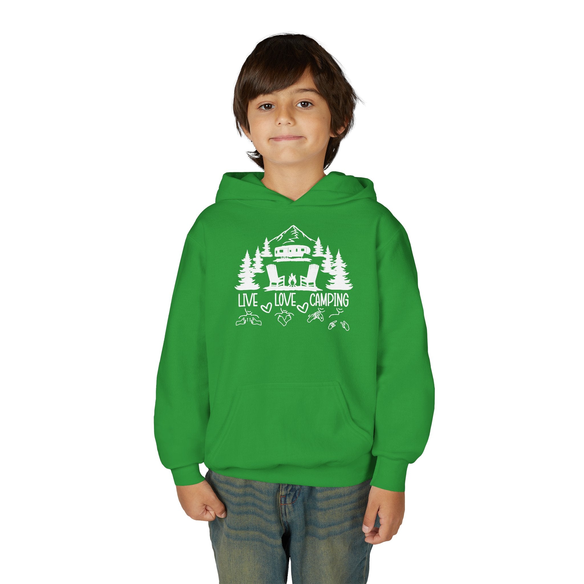 Live Love Camping in ASL (white ink) - Kid Hoodie