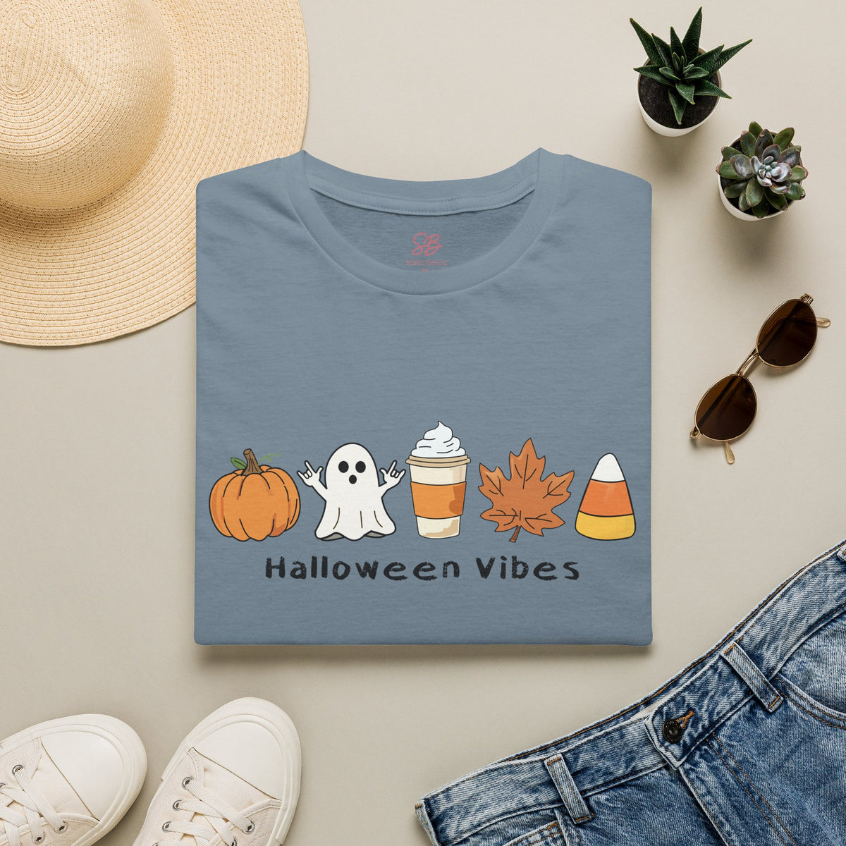 Halloween Vibes with Ghost saying "I love you" in ASL - T-Shirt