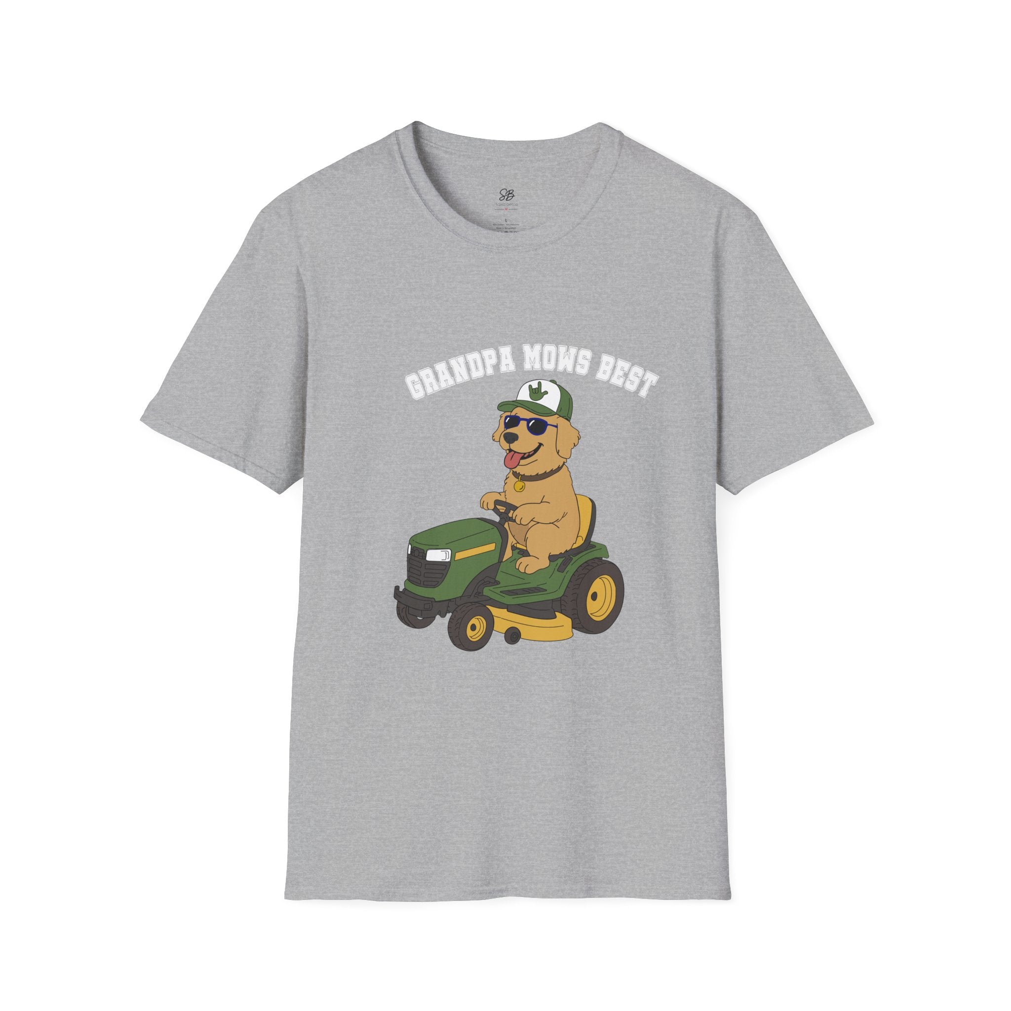 Grandpa mows best with Golden Retriever on Lawn Mower T-Shirt