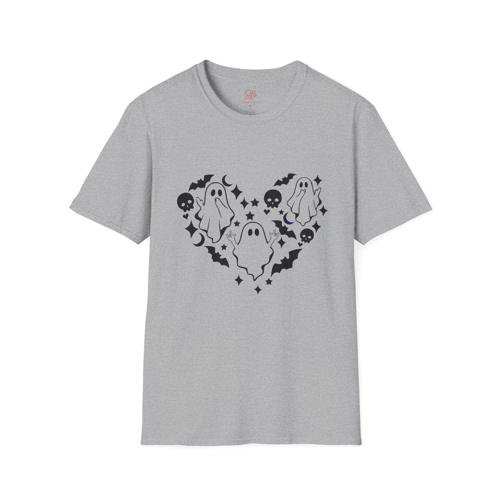 Ghosts with "I love you" in ASL floating of  Hearts, Skull, Bats -  T-Shirt