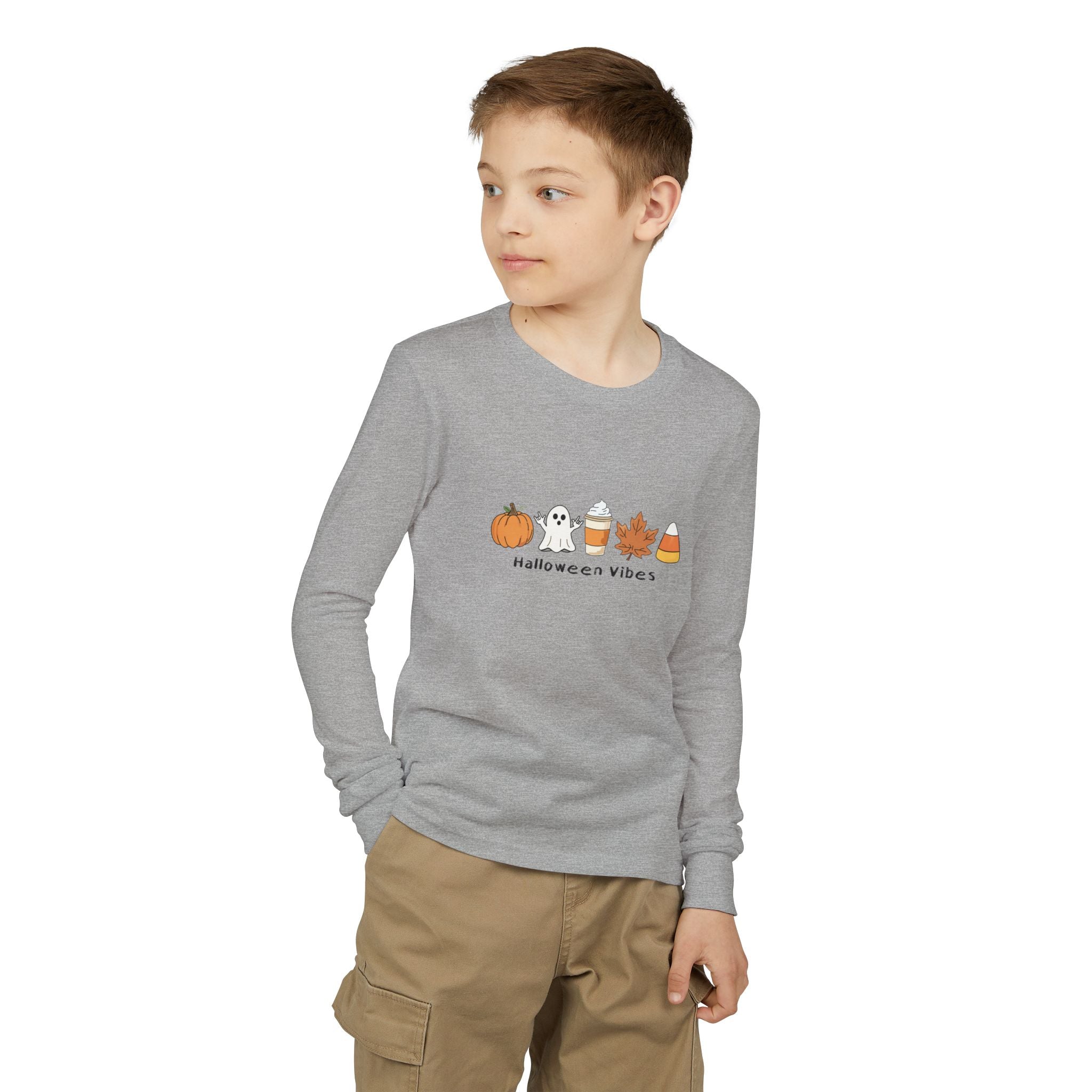 Halloween Vibes with Ghost saying "I Love You" in ASL - Kid Long Sleeve Shirt