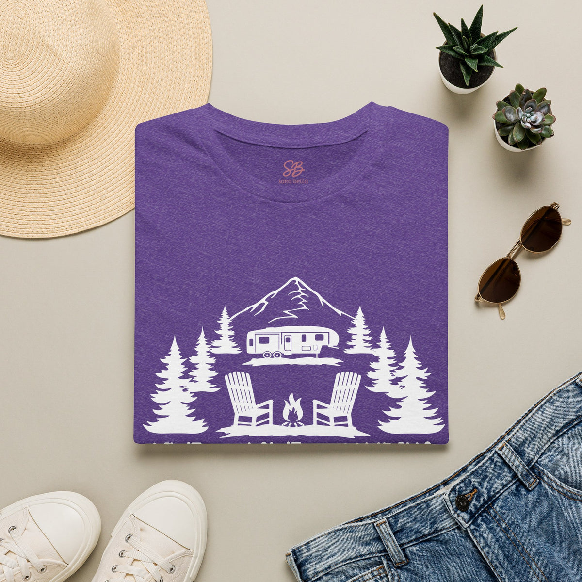 Live, Love, Camping in ASL (white ink) - T-Shirt