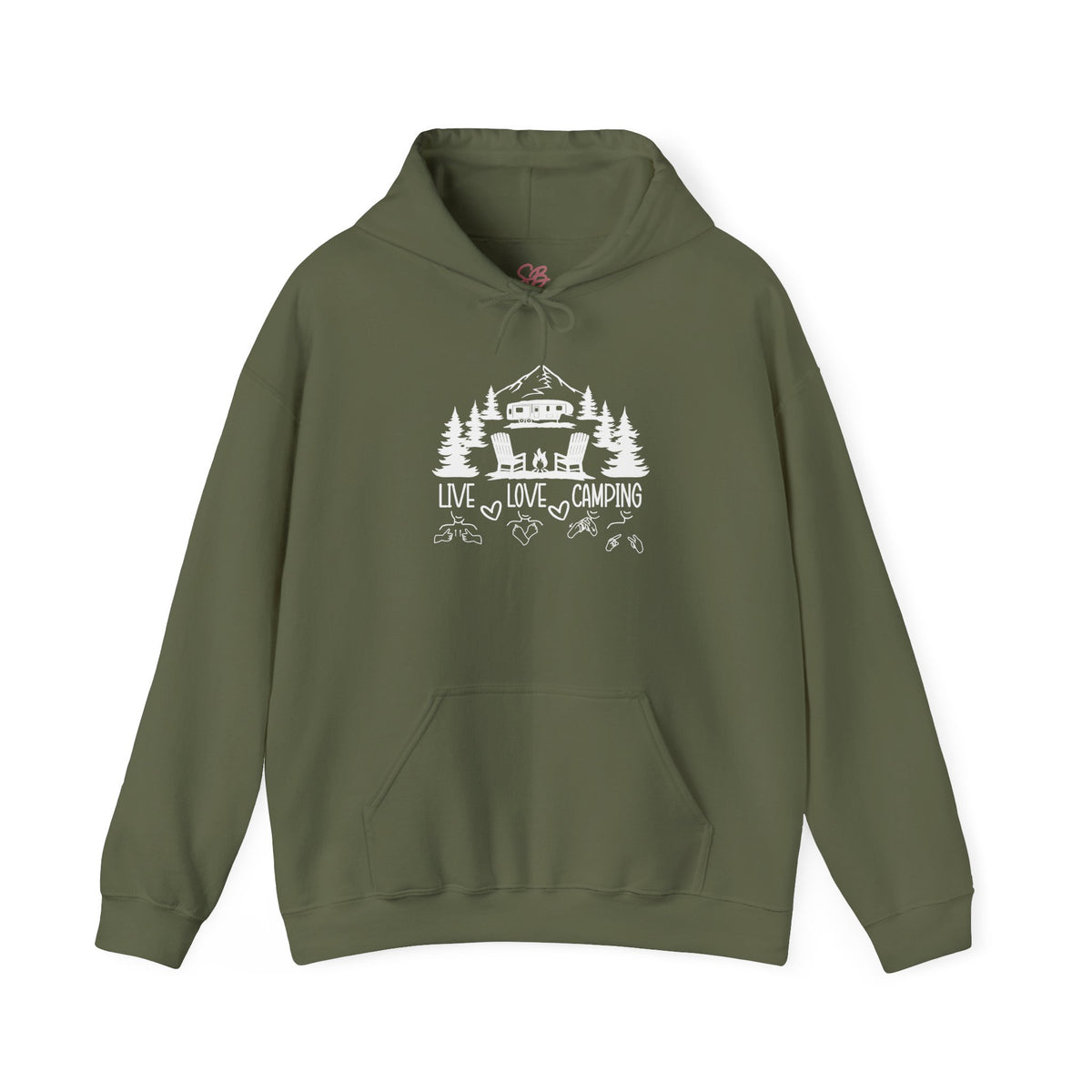 Live, Love, Camping in ASL (white ink) -  Hoodie
