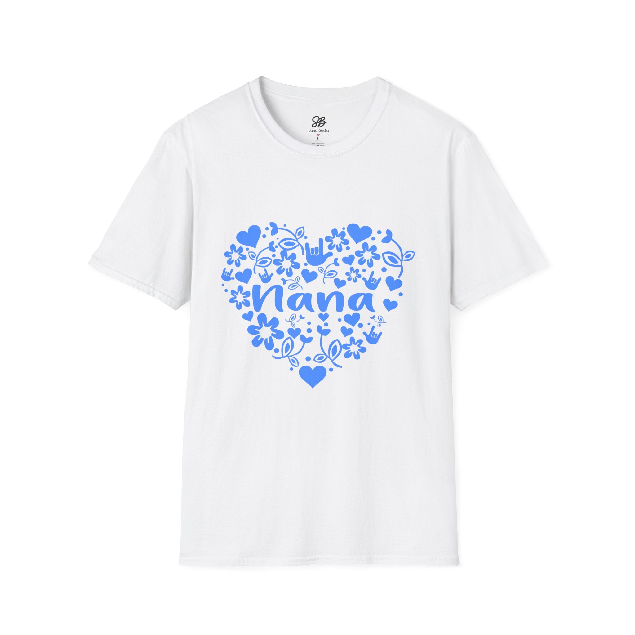 Nana I Love You ASL Unisex White T-Shirt with Blue Design
