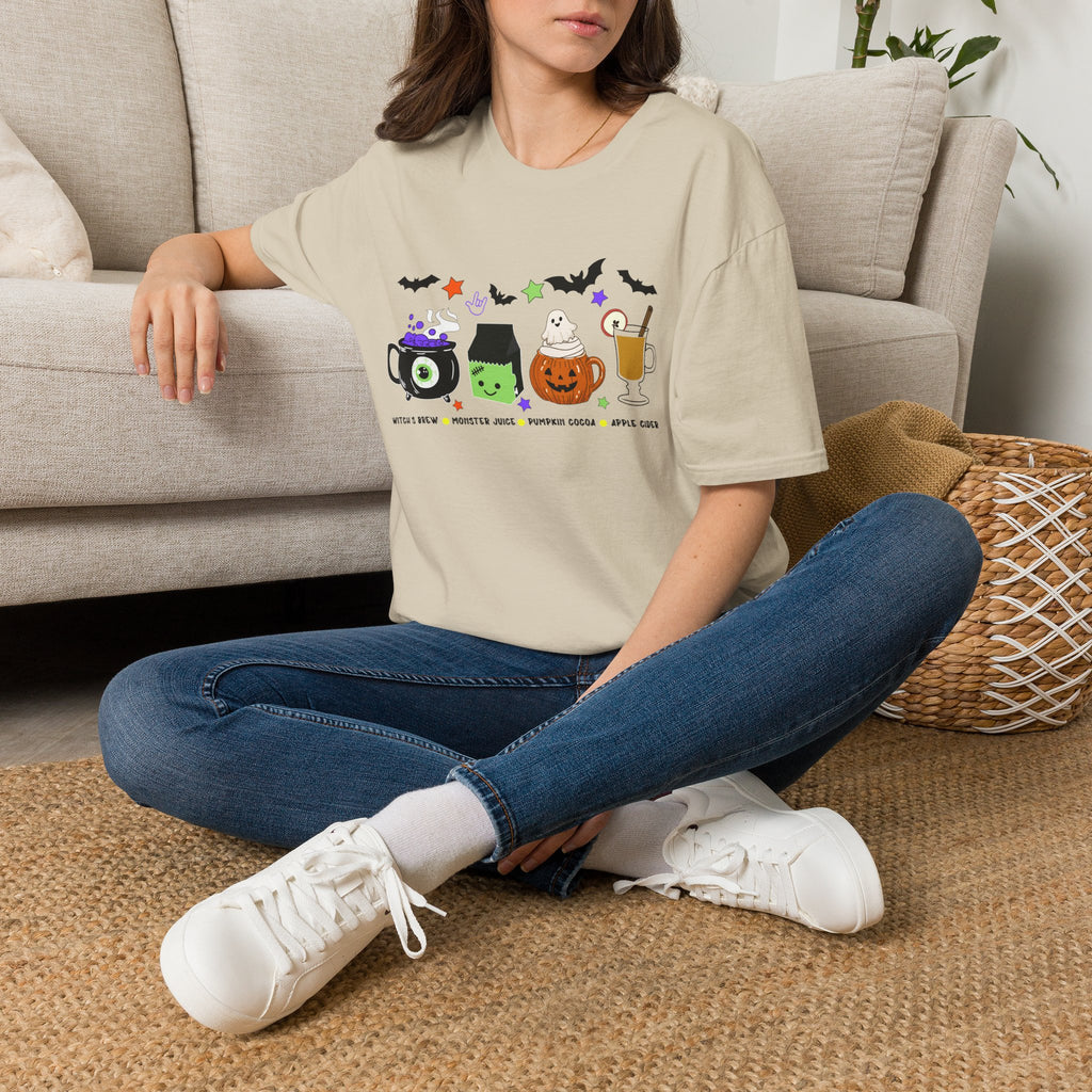 Kids Halloween Drinks Crew of  Witch’s Brew, Monster Juice, Pumpkin Cocoa & Apple Cider - T-Shirt