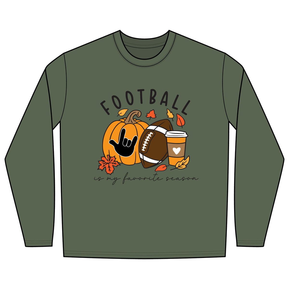 Football Is My Favorite Season with I love you American Sign Language, ASL - Long Sleeve Shirt