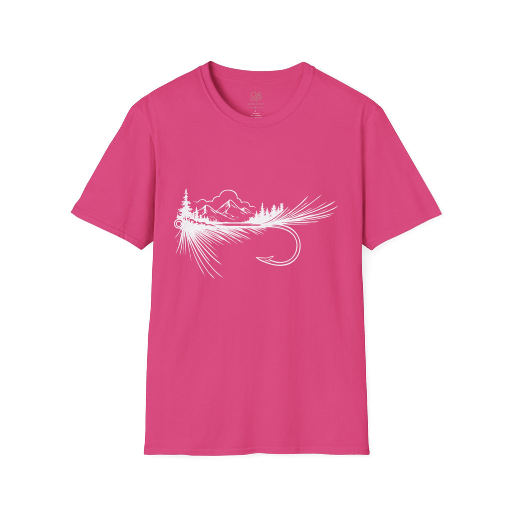 Fly Fishing Hook with Mountain View  T-Shirt