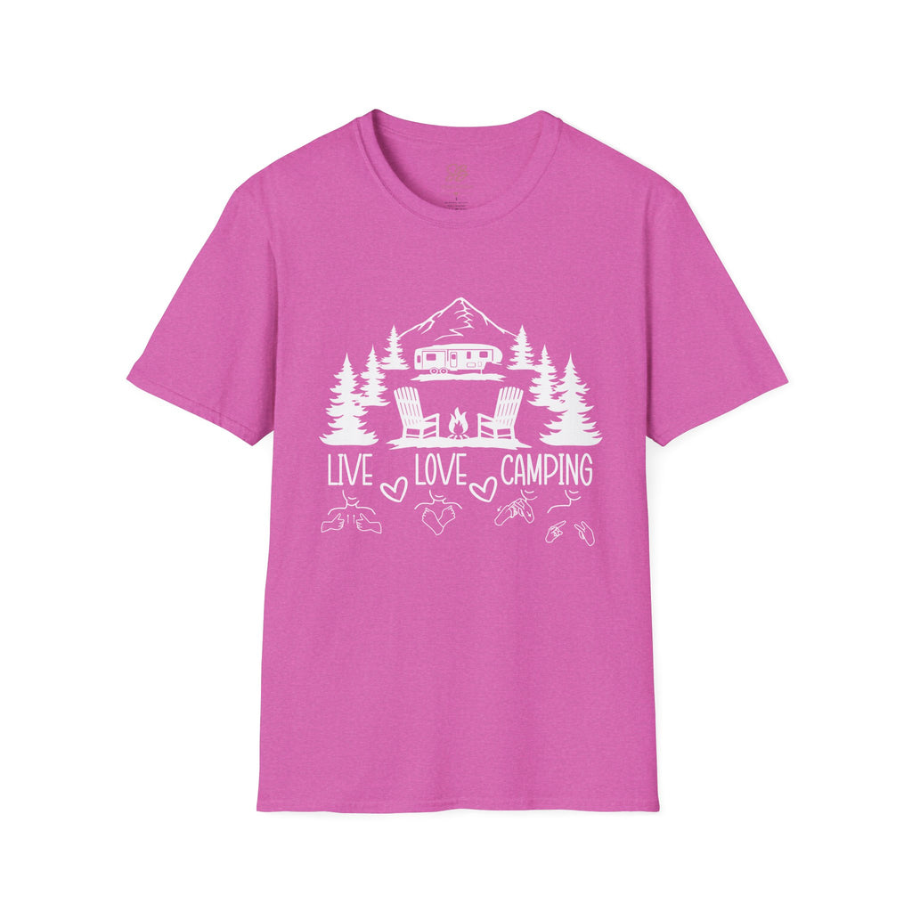 Live, Love, Camping in ASL (white ink) - T-Shirt