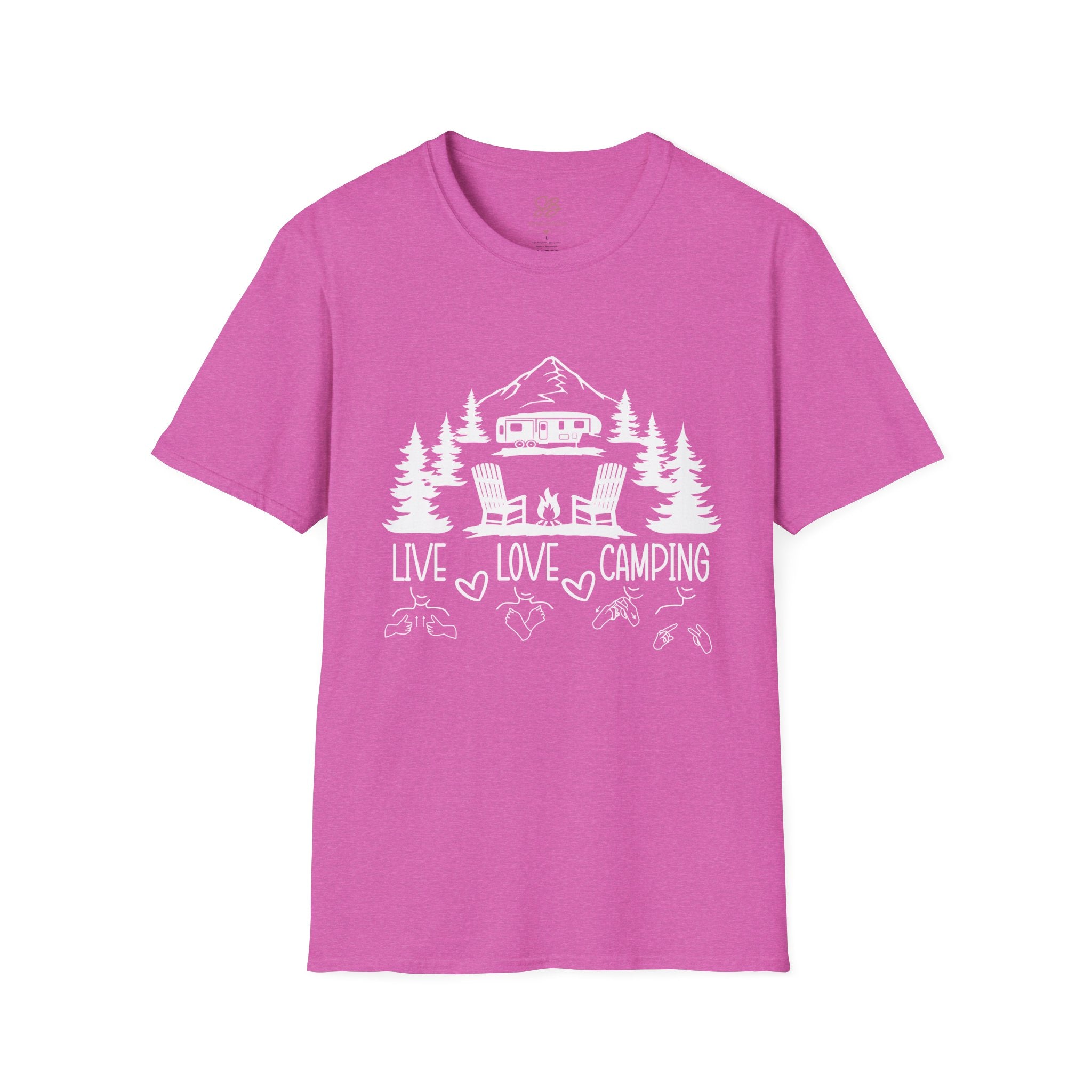 Live, Love, Camping in ASL (white ink) - T-Shirt