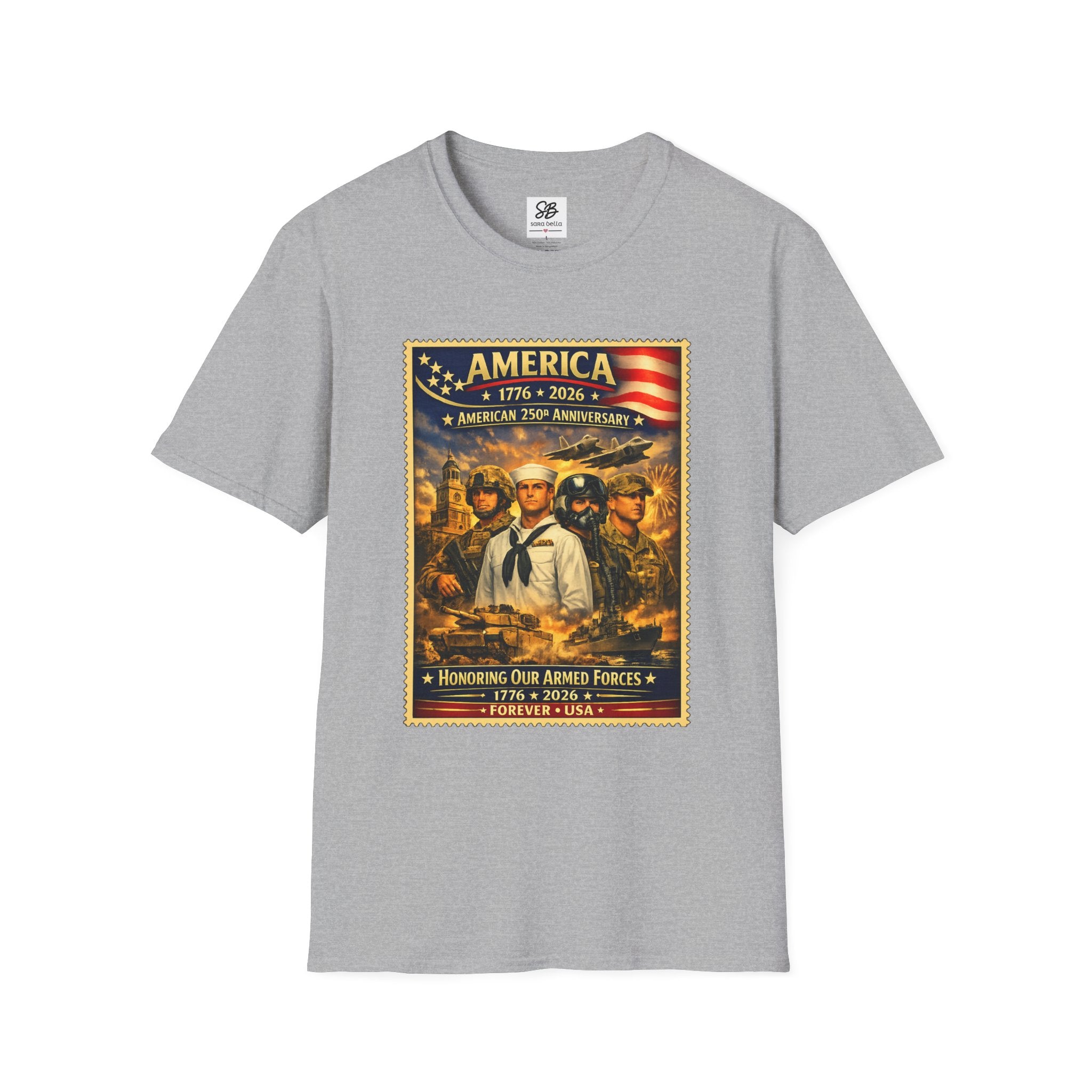 Patriotic America “Honoring Our Armed Forces”  Vintage Stamp T-Shirt