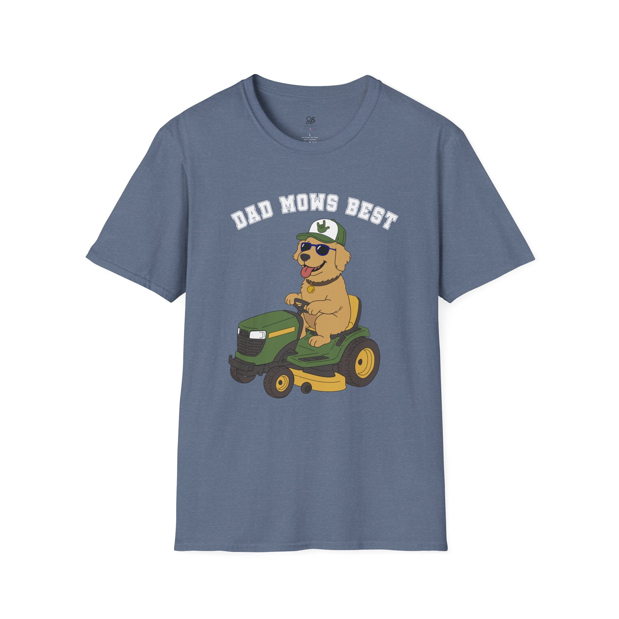 Dad mows best with Golden Retriever Riding Lawn Mower T‑Shirt