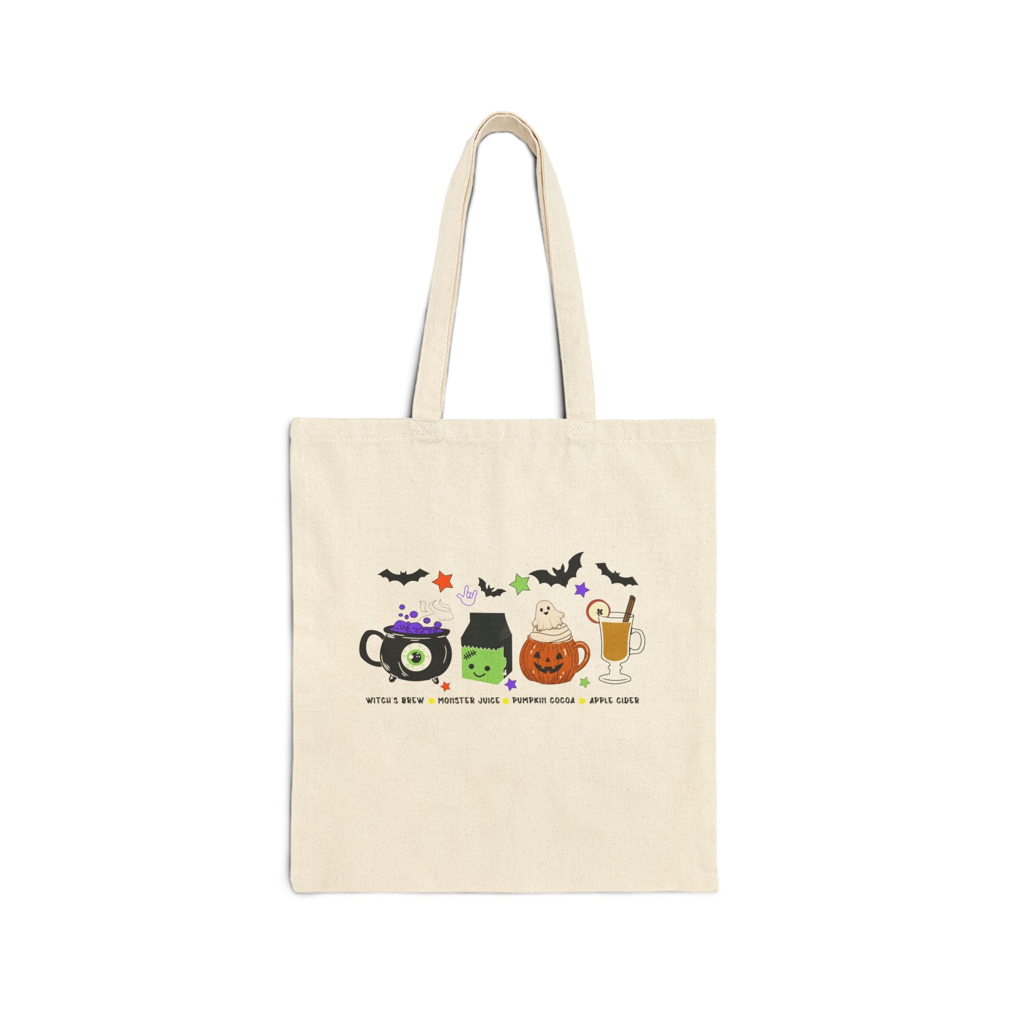 Kids Halloween Drinks Crew of Witch's Brew, Monster Juice, Pumpkin Cocoa, & Apple Cider -  Tote Bag