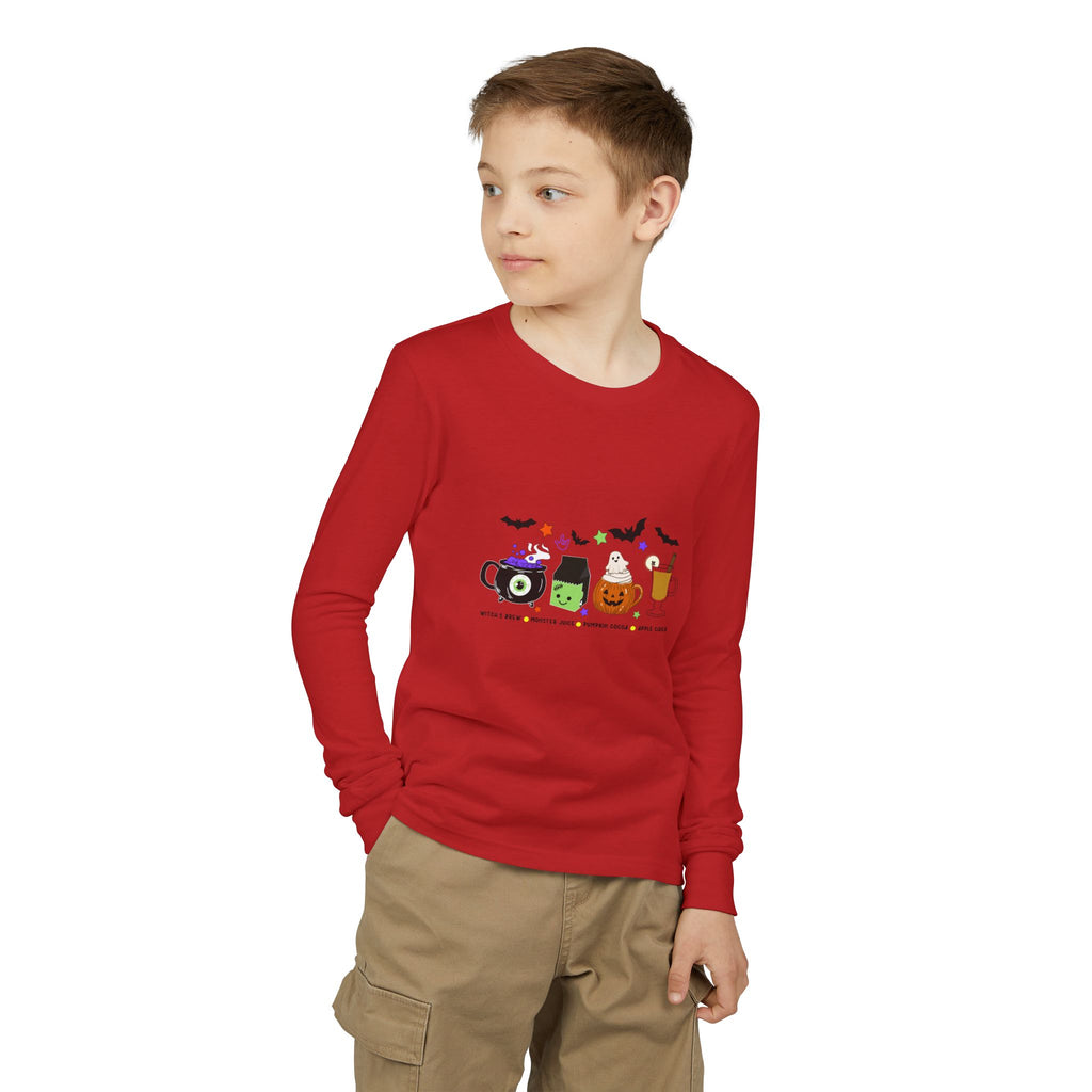 Kids Halloween Drinks Crew of Witch's Brew, Monster Juice, Pumpkin Cocoa, & Apple Cider - Kid Long Sleeve Shirt