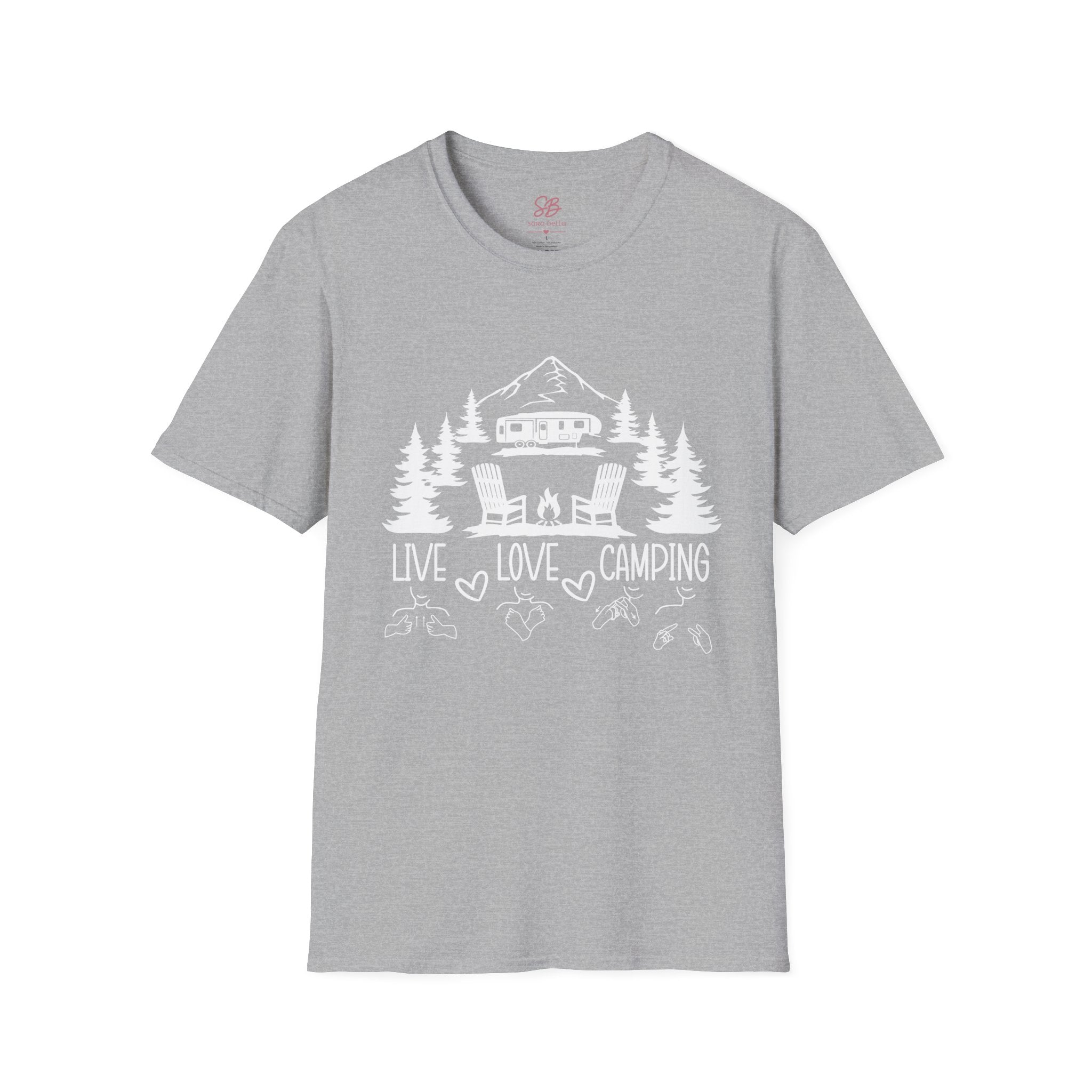Live, Love, Camping in ASL (white ink) - T-Shirt