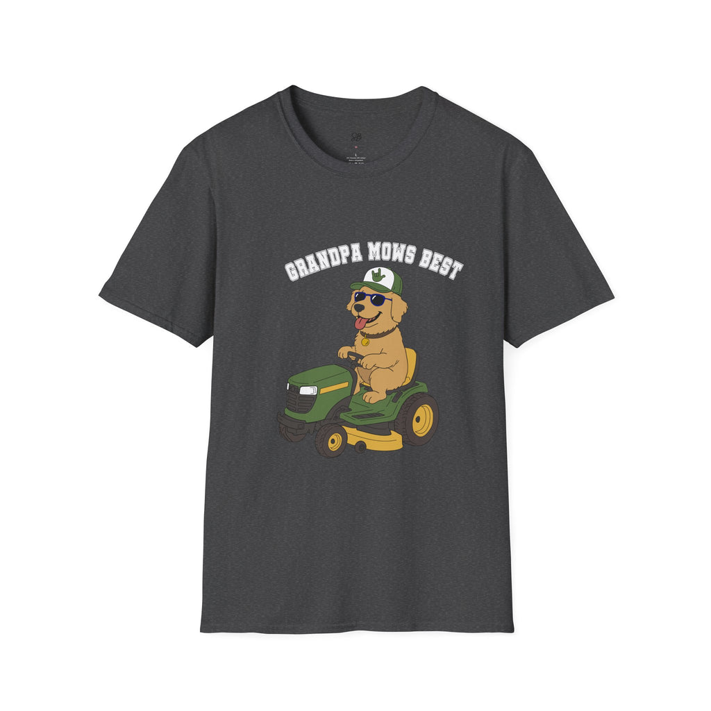 Grandpa mows best with Golden Retriever on Lawn Mower T-Shirt
