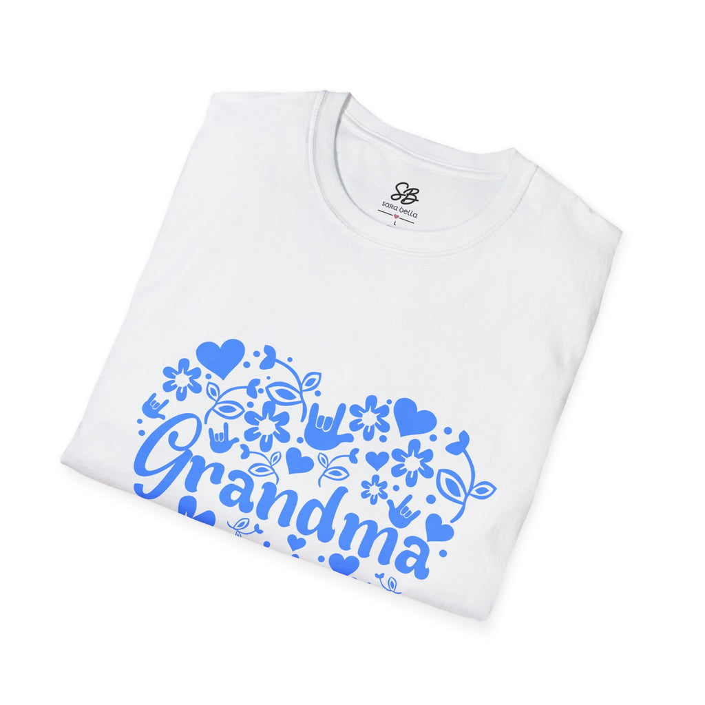 Grandma I Love You ASL Unisex White T-Shirt with Blue Design