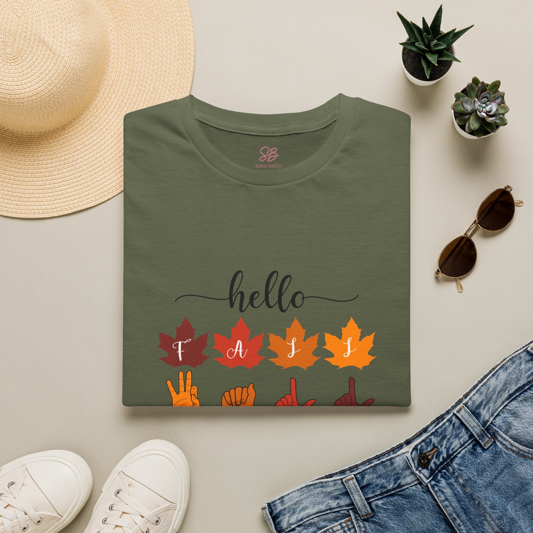Hello Fall Fingerspelling American Sign Language, ASL -  T-Shirt