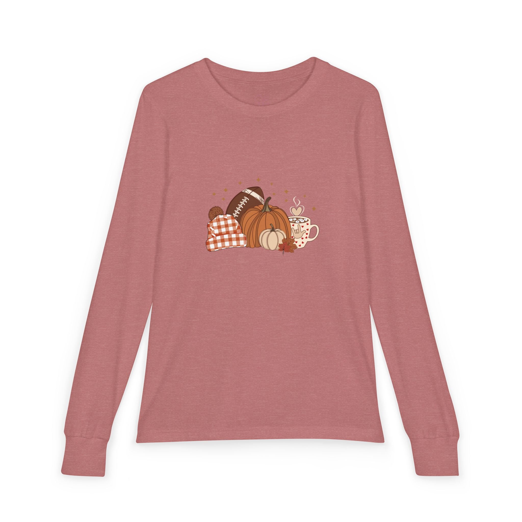 Autumn Football Pumpkin with I Love You American Sign Language, ASL - Kid Long Sleeve Shirt