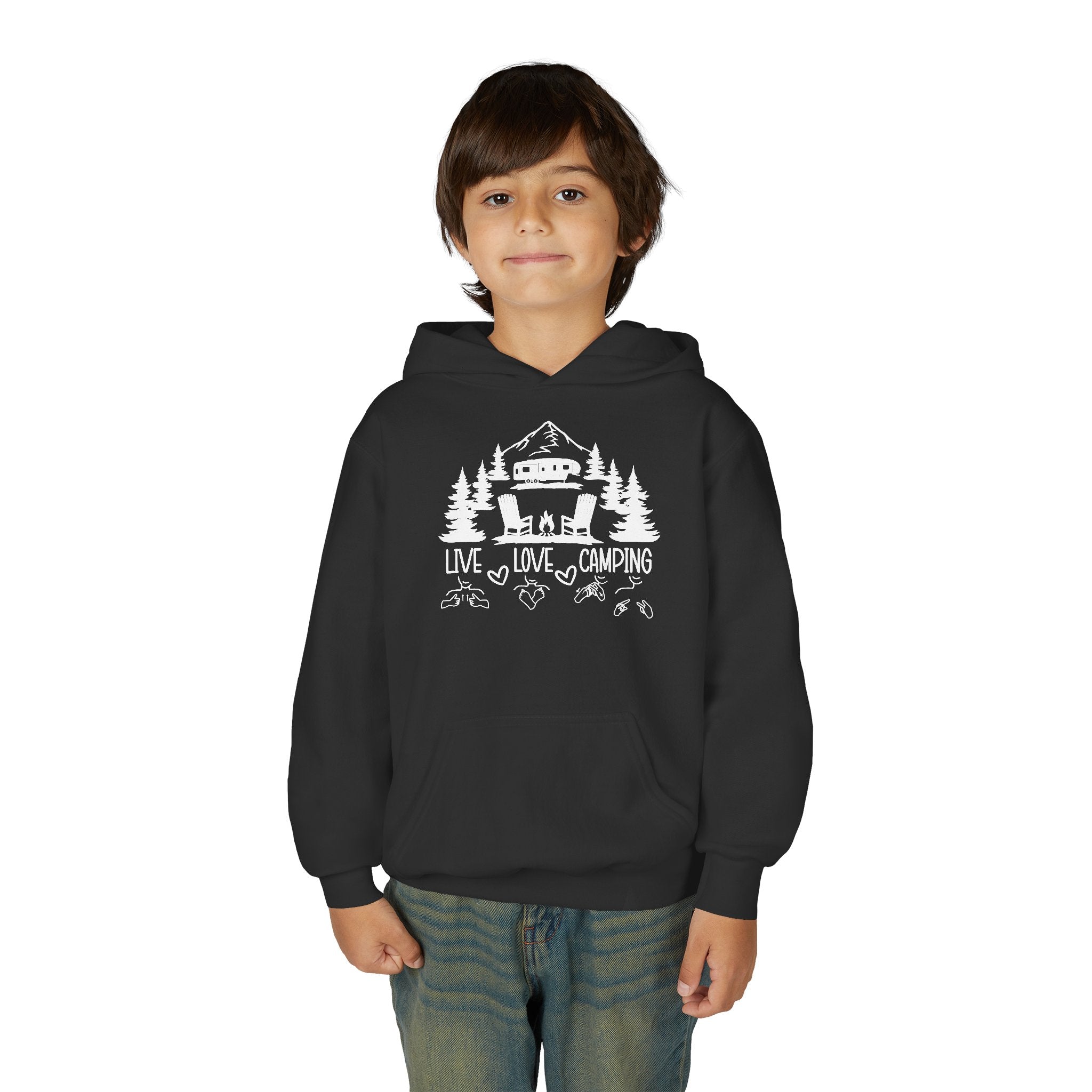 Live Love Camping in ASL (white ink) - Kid Hoodie